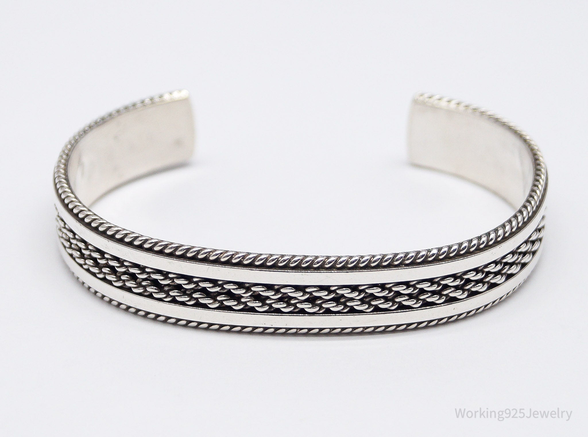 Vintage Native American Tahe Sterling Silver Rope Cable Cuff Bracelet - 6.5"