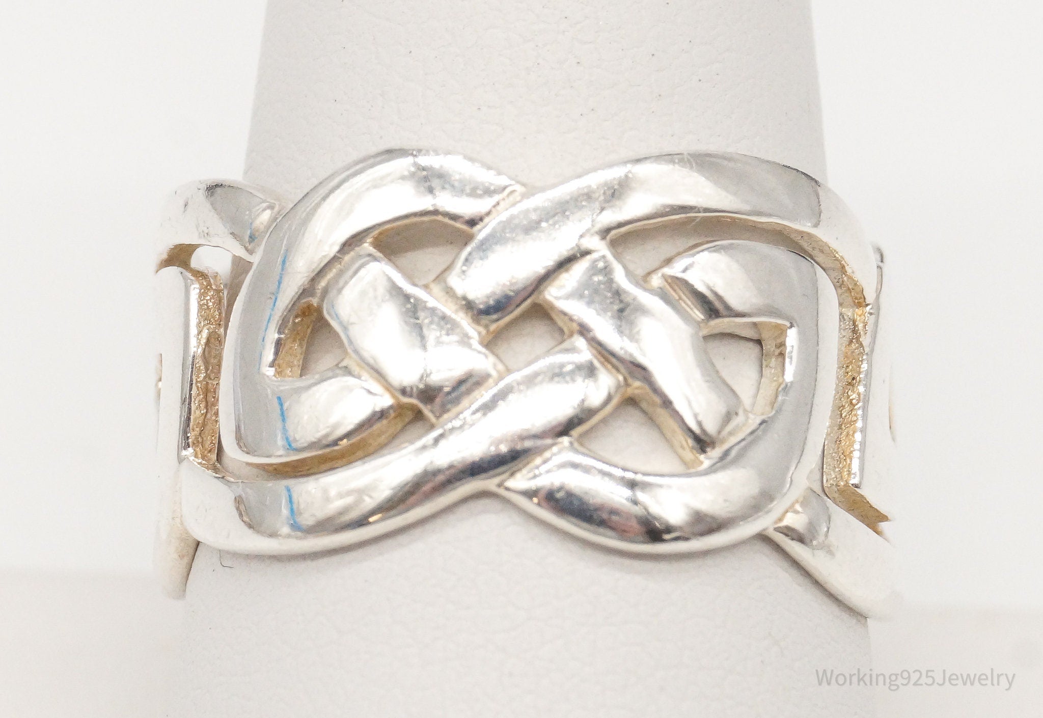 Vintage Celtic Design Sterling Silver Band Ring - Size 9.75