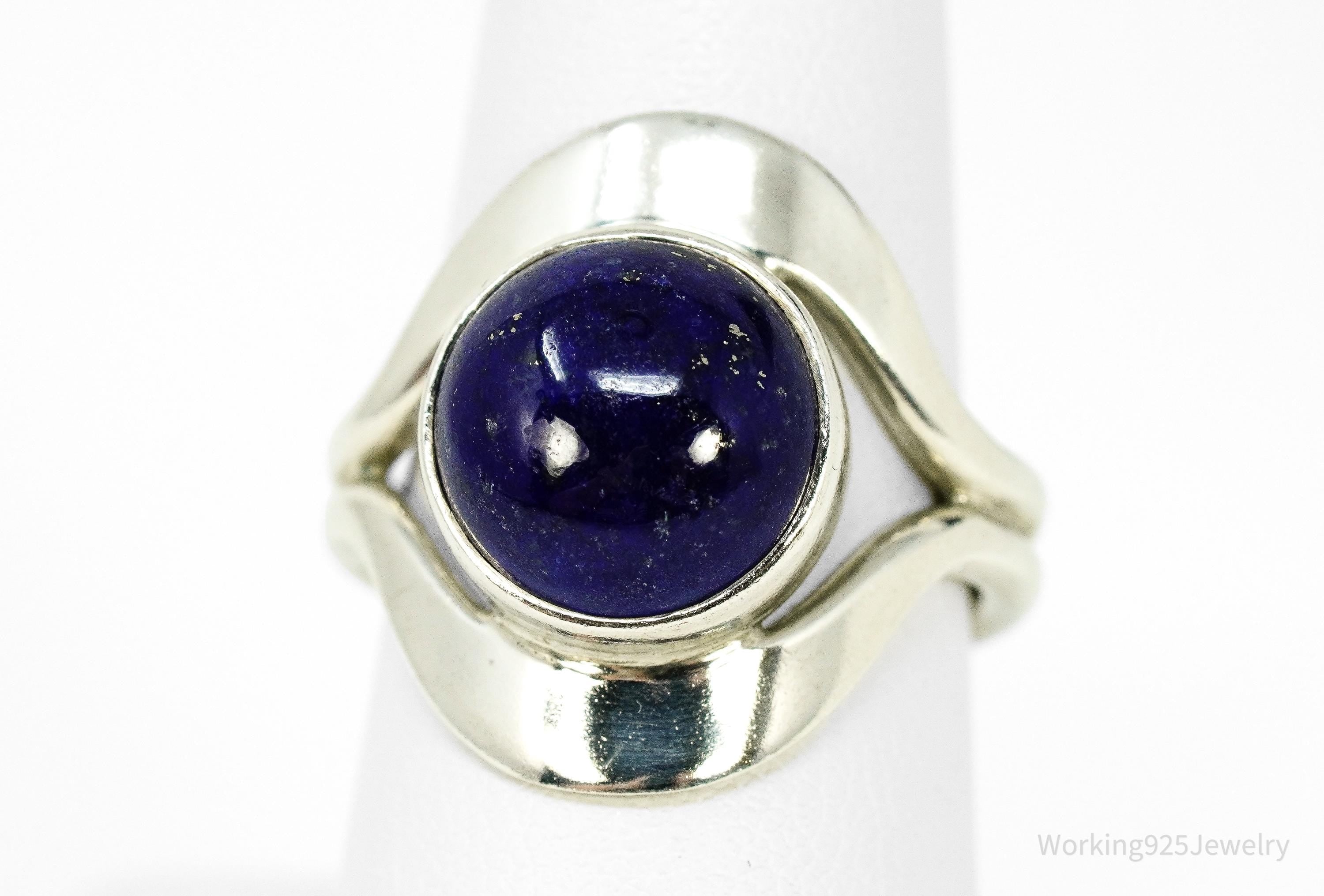 Vintage Mexico Lapis Lazuli Modernist Style Sterling Silver Ring Size 8.25