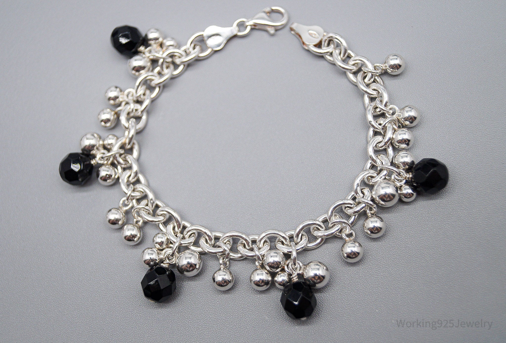 Vintage Black Onyx Sterling Silver Bracelet - 7 1/8"