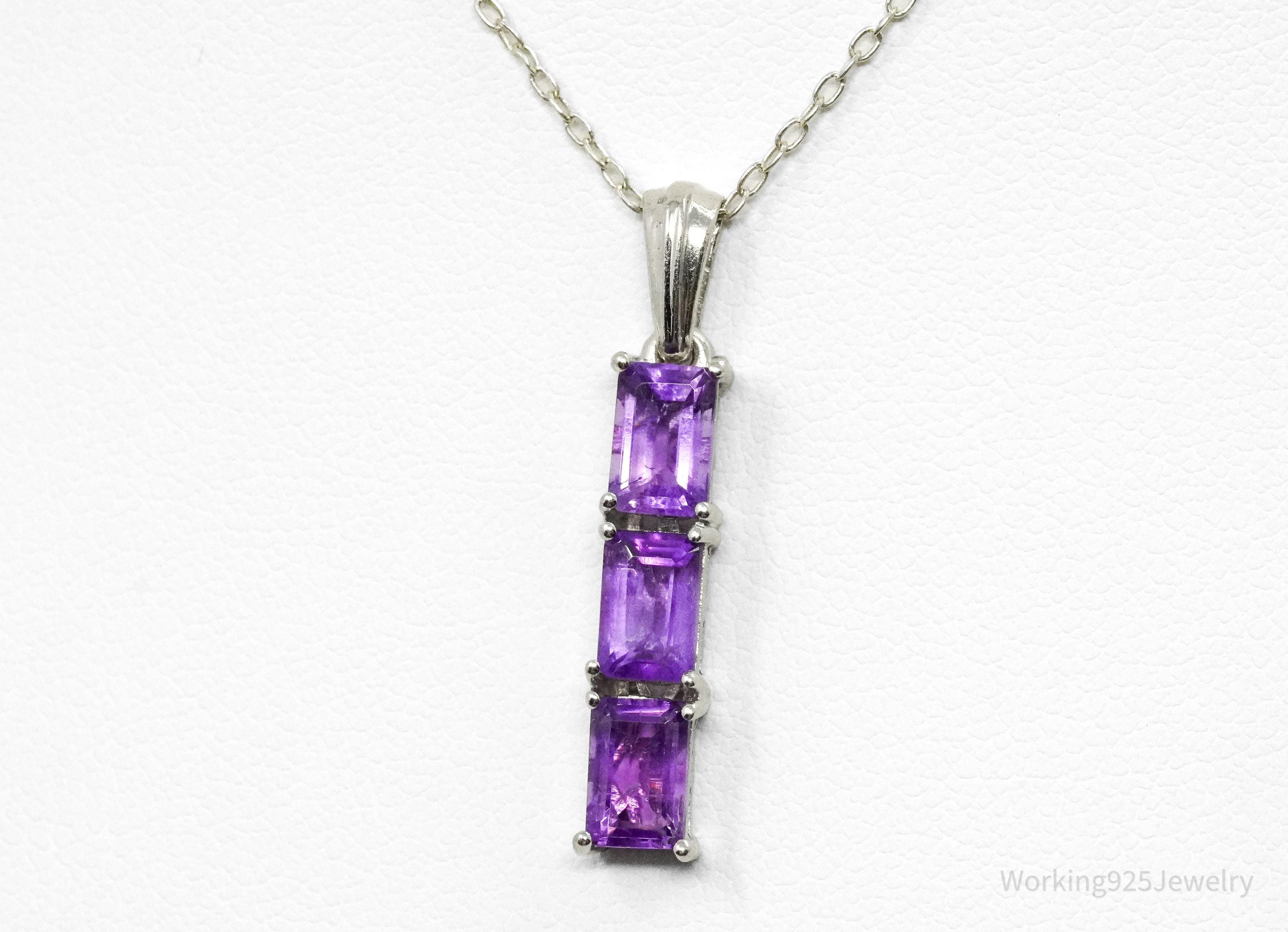 Vintage Amethyst Sterling Silver Chain Necklace 16"