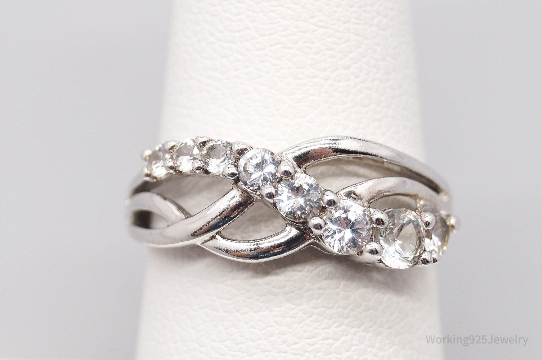 Vintage SUN White Sapphire Sterling Silver Ring - Size 6.75