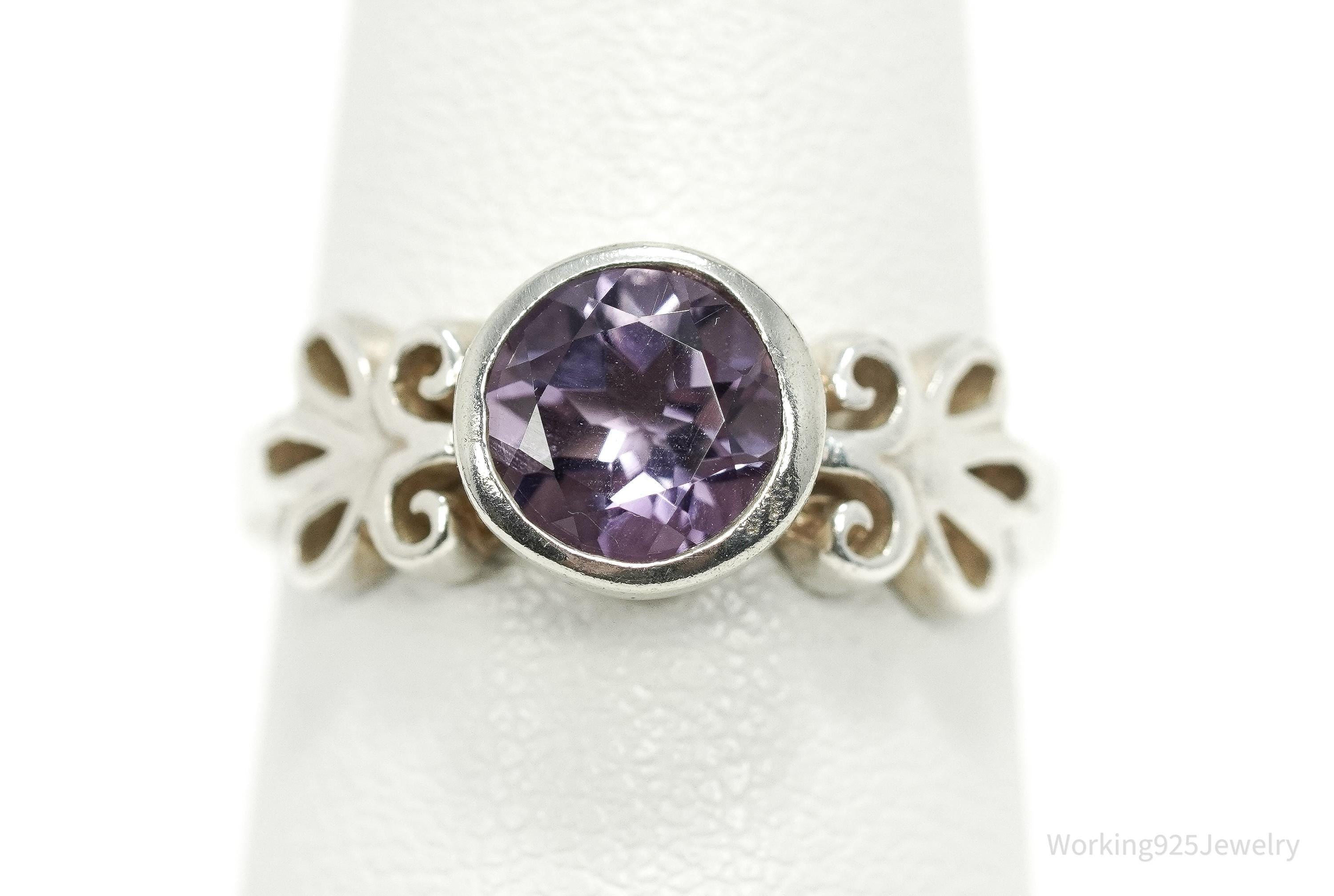 Vintage Purple Amethyst Sterling Silver Ring - Size 7.25
