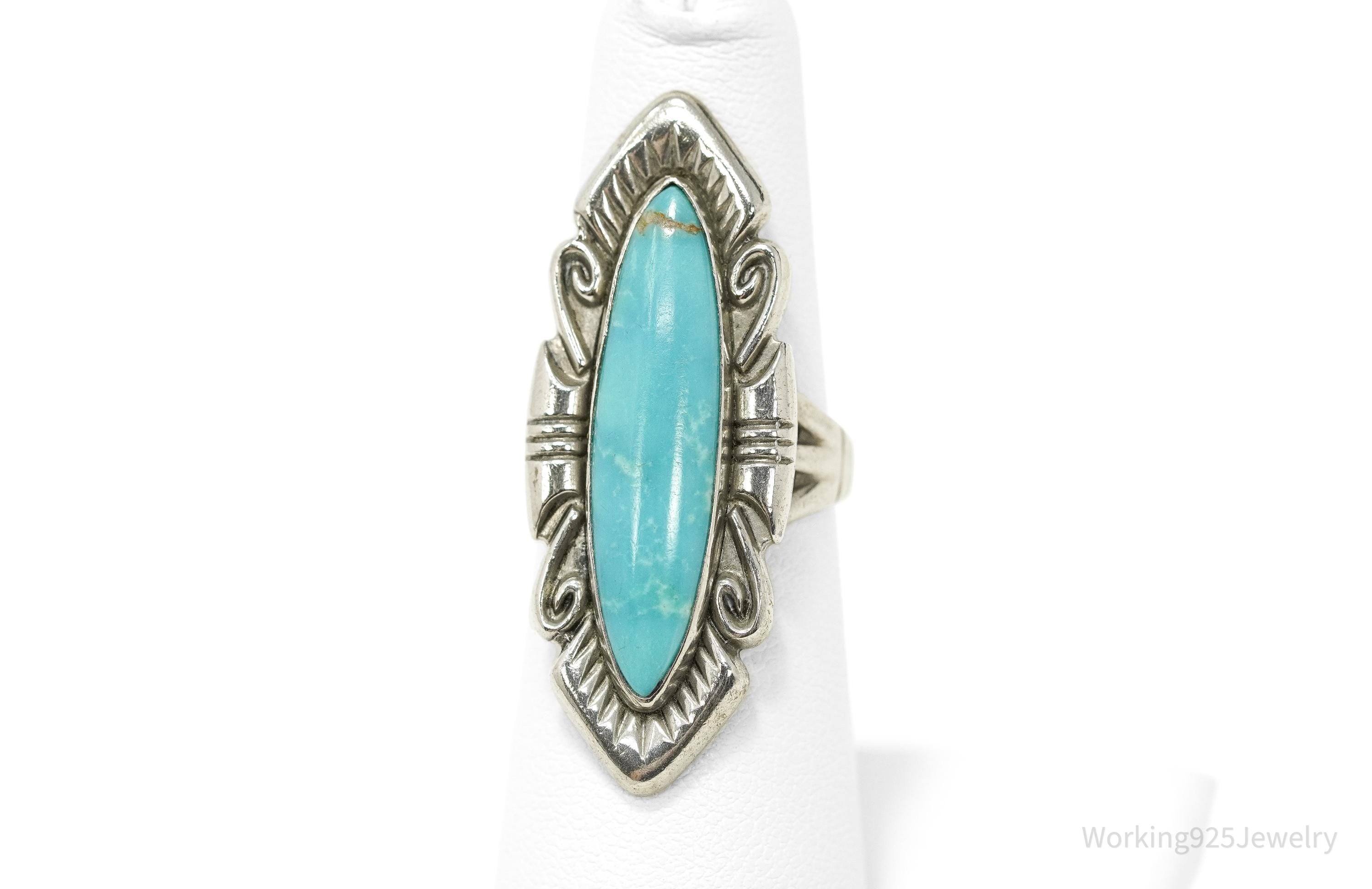 Vintage Native American Turquoise Unsigned Silver Ring - Size 6