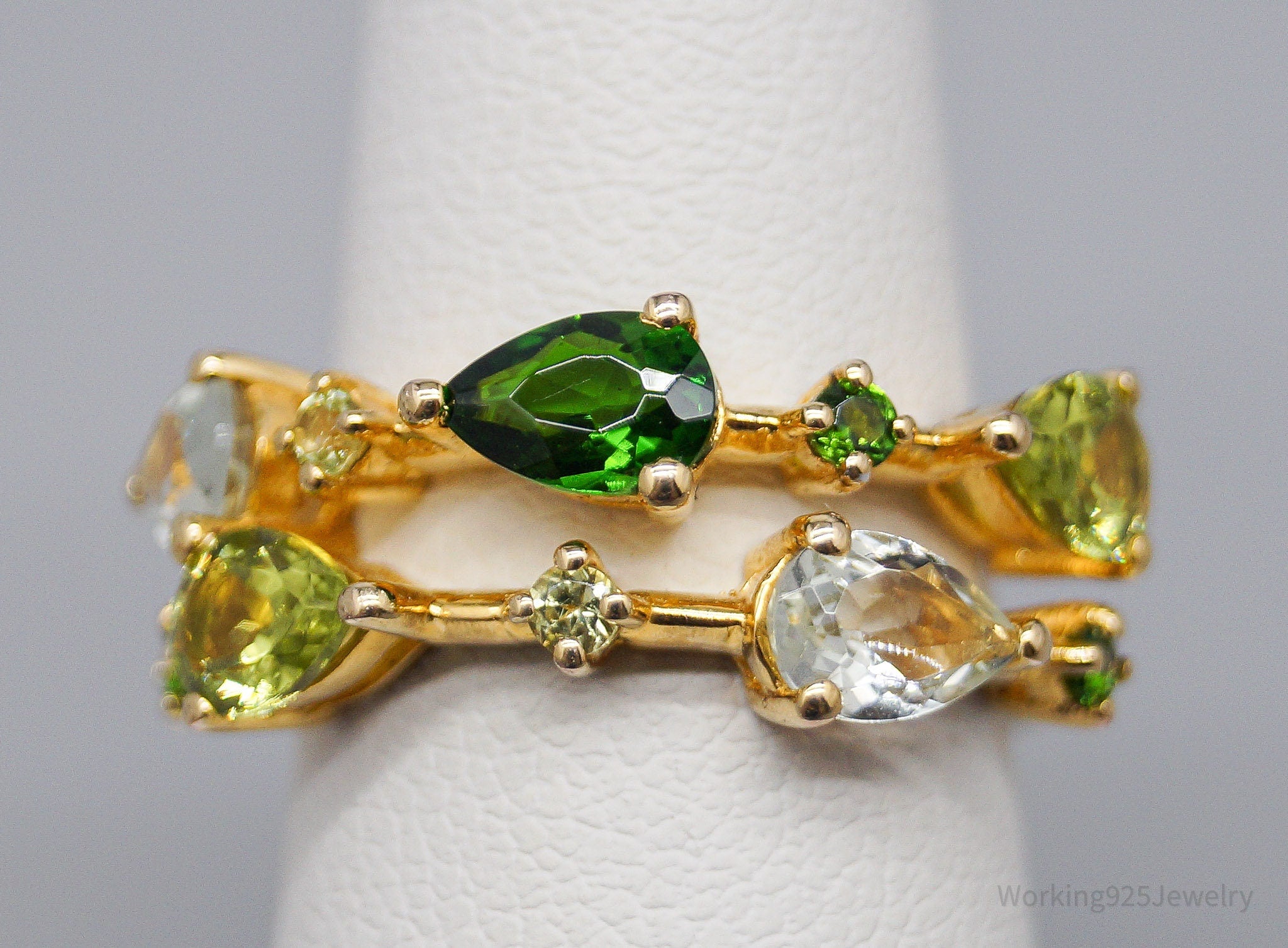 QVC EA Multi Gemstone 14K Yellow Gold Plated Sterling Silver Ring - Size 5