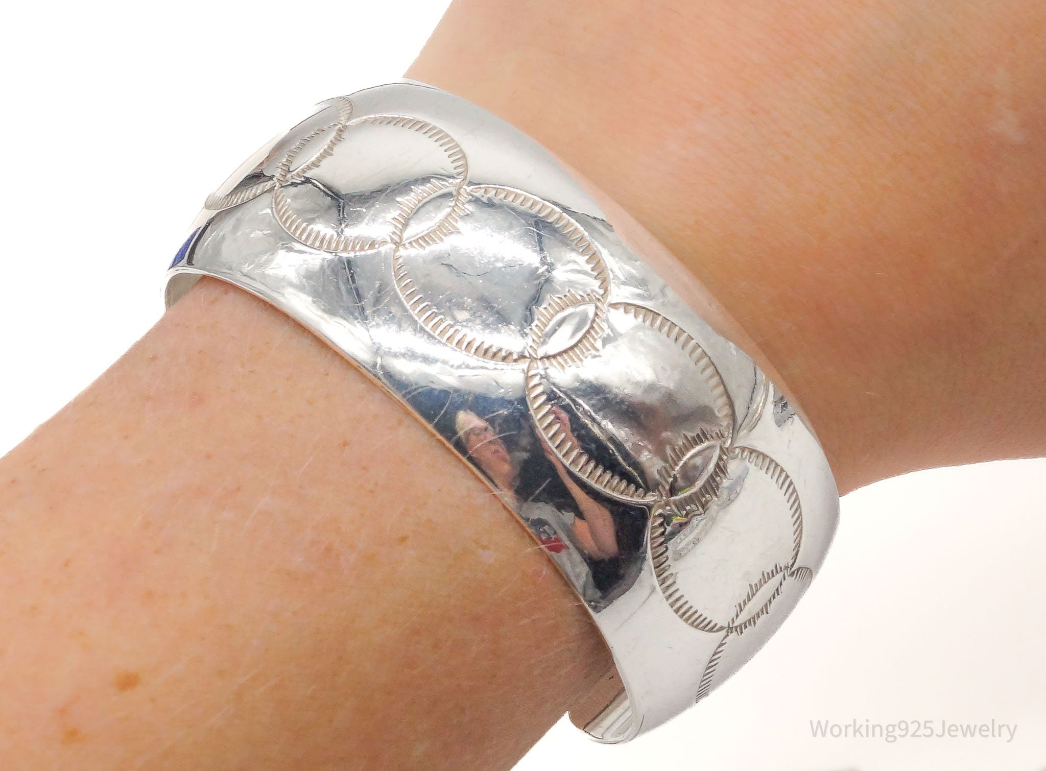 Vintage Native American Sterling Silver Wide Cuff Bracelet