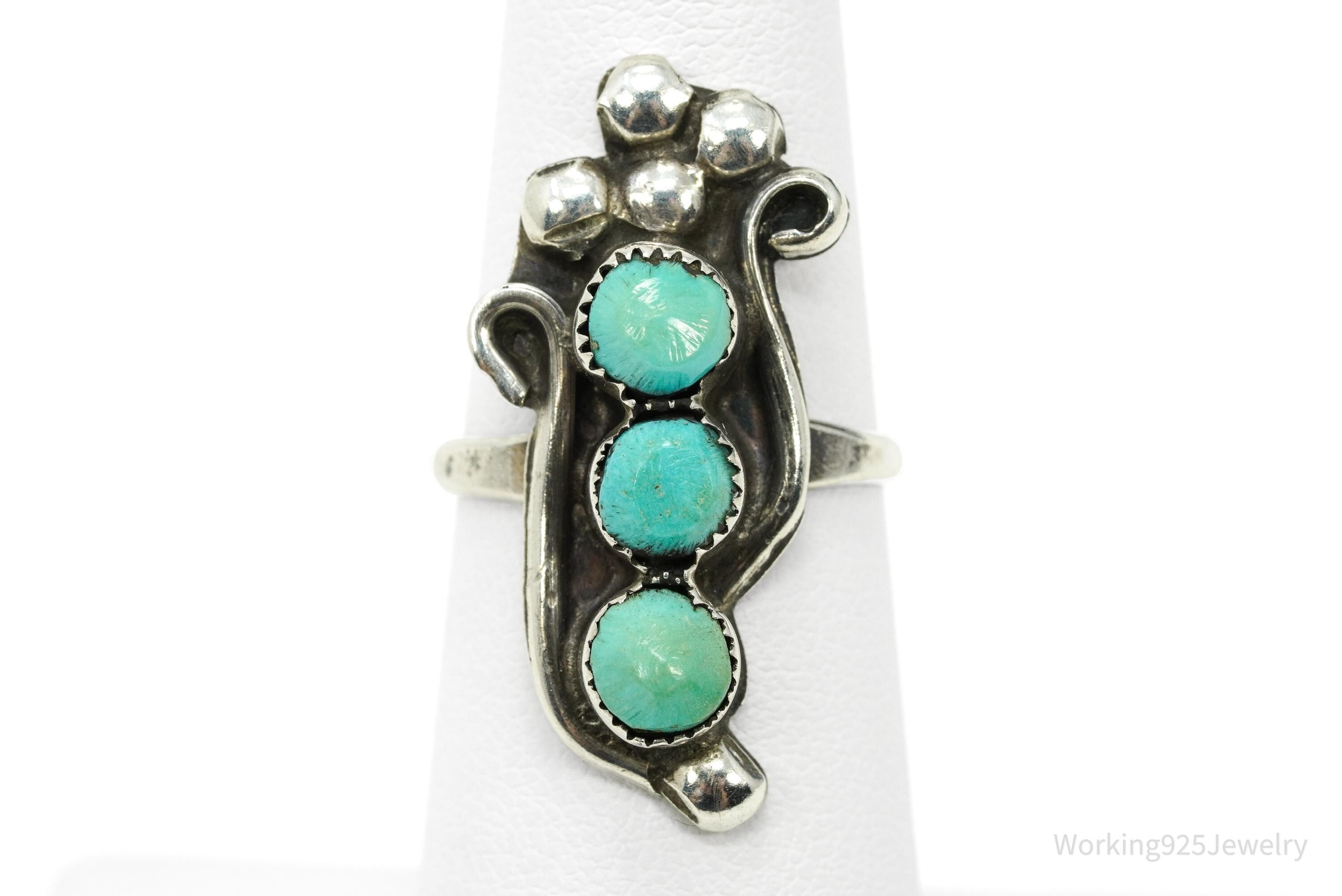 Vintage Native American Turquoise Unsigned Silver Ring - Size 6