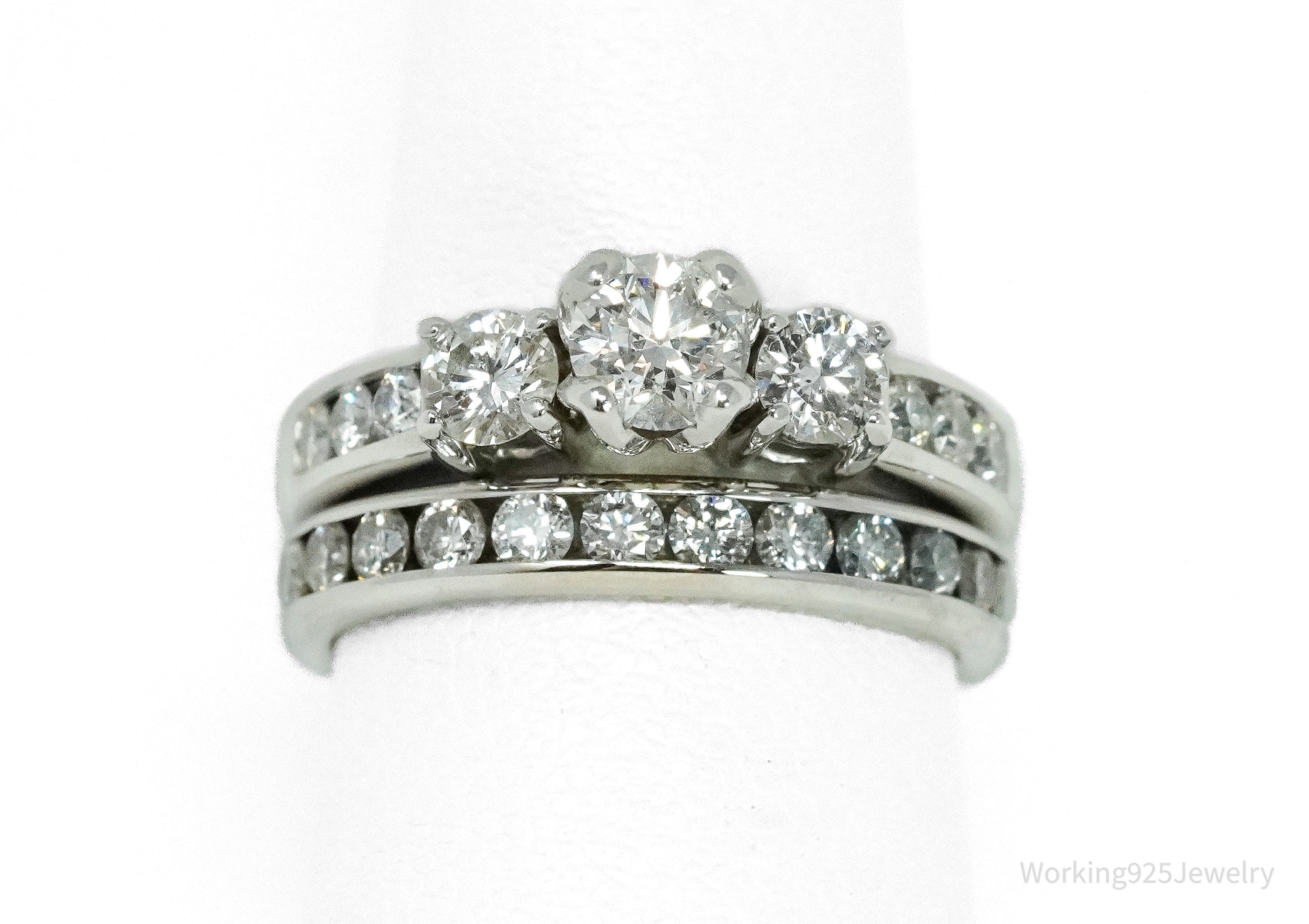 Diamonds & 18K White Gold Wedding Set Ring - Size 5.5