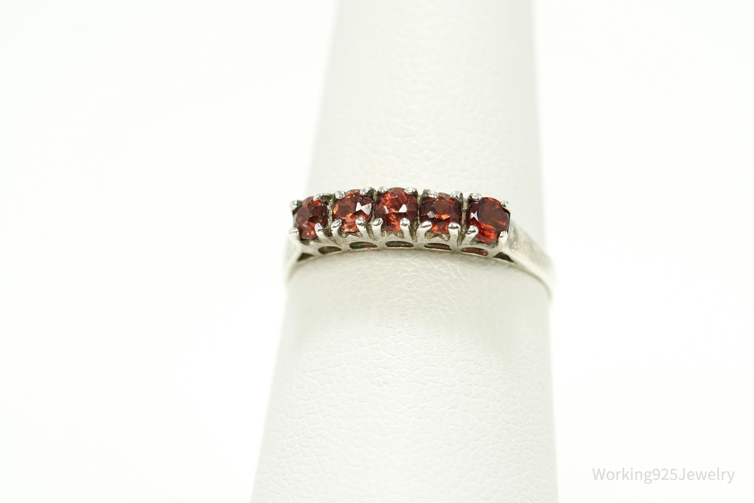 Vintage Garnet Sterling Silver Ring - Size 7.25