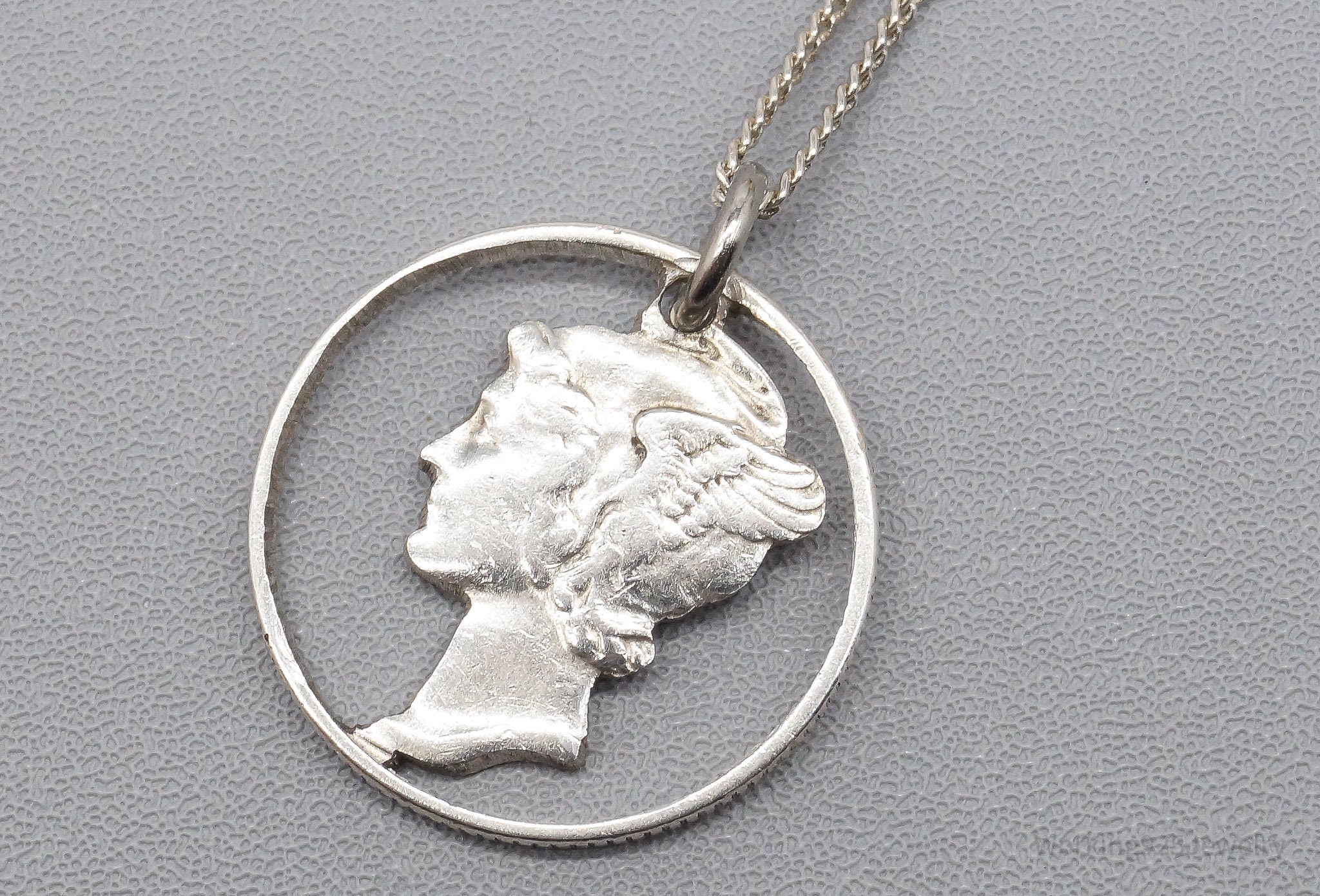 Vintage Mercury Dime Coin Cut Out Silver Pendant Sterling Silver Necklace 18"