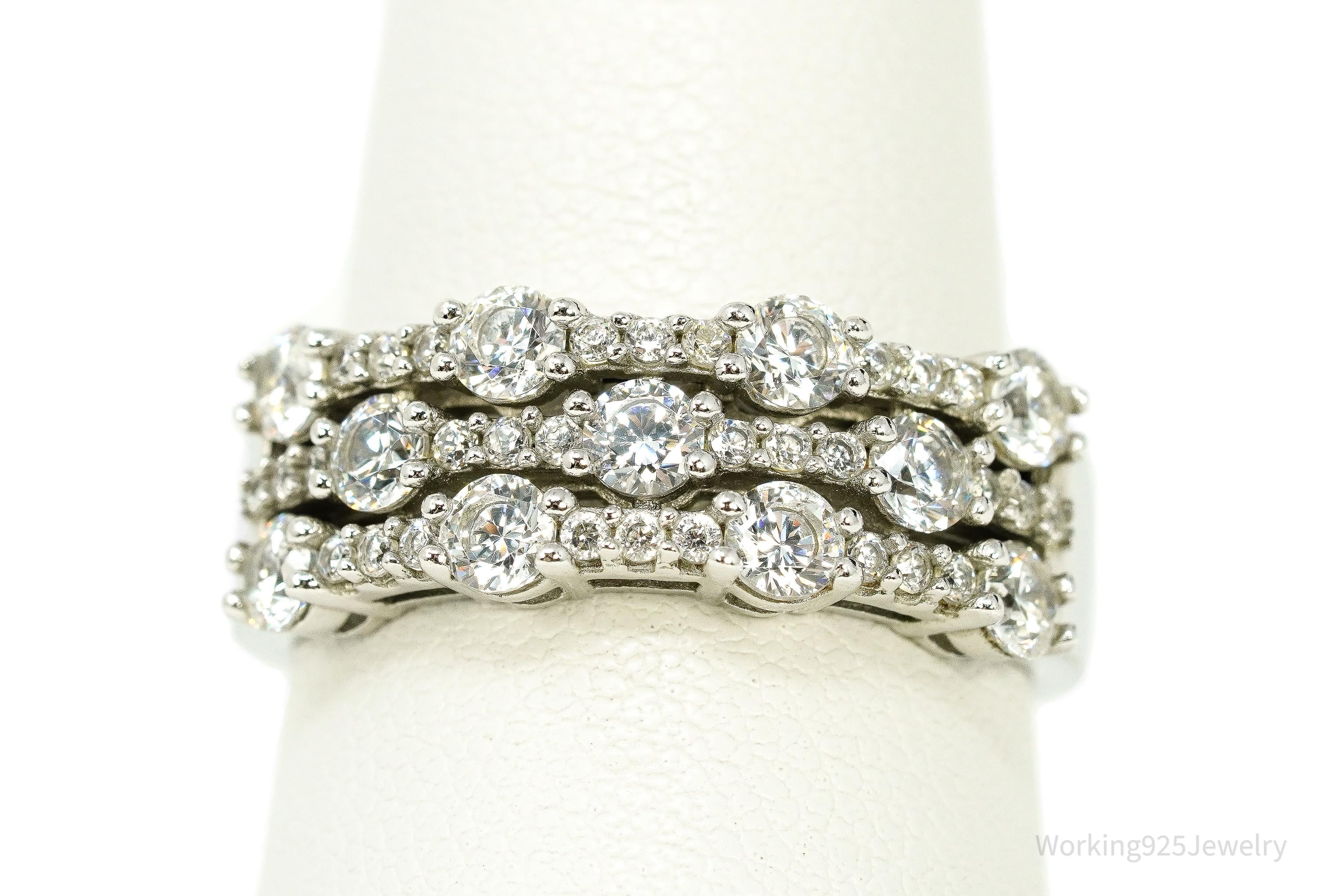 Vintage Cubic Zirconia Sterling Silver Band Ring - Size 8