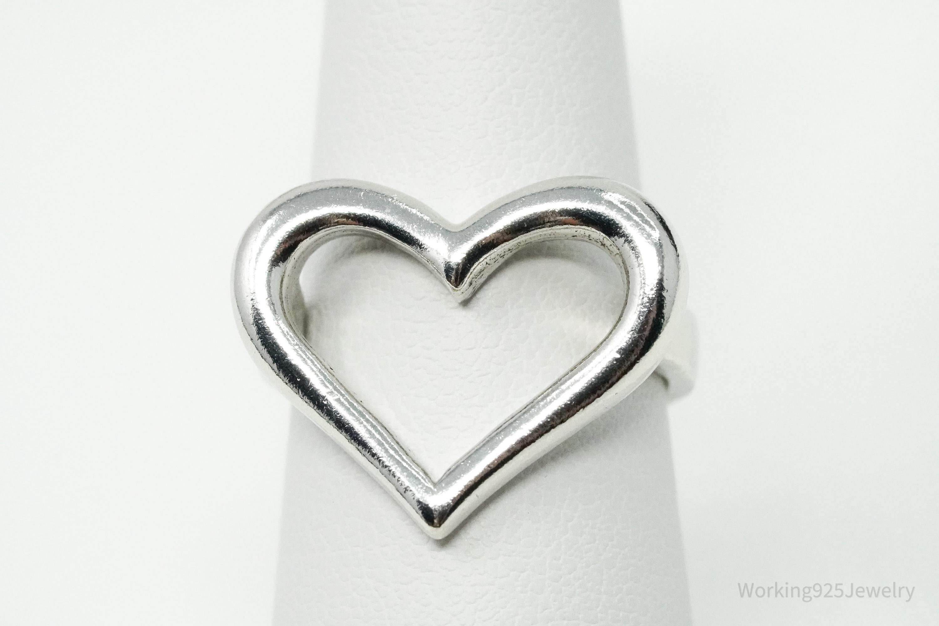 Vintage Large Heart Sterling Silver Ring - Size 7.25