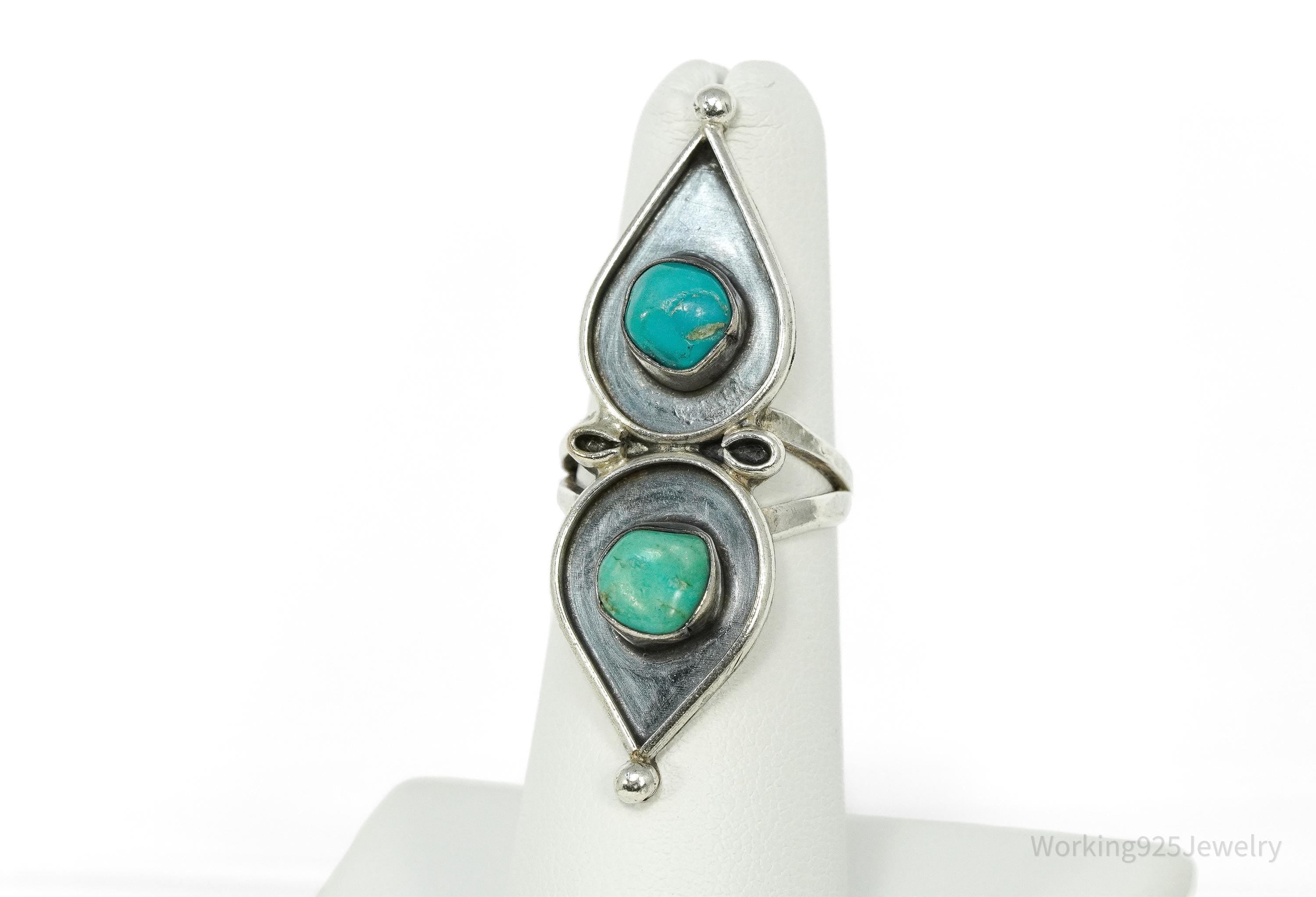 Vintage Handmade Native American Turquoise Silver Ring - Size 5.5
