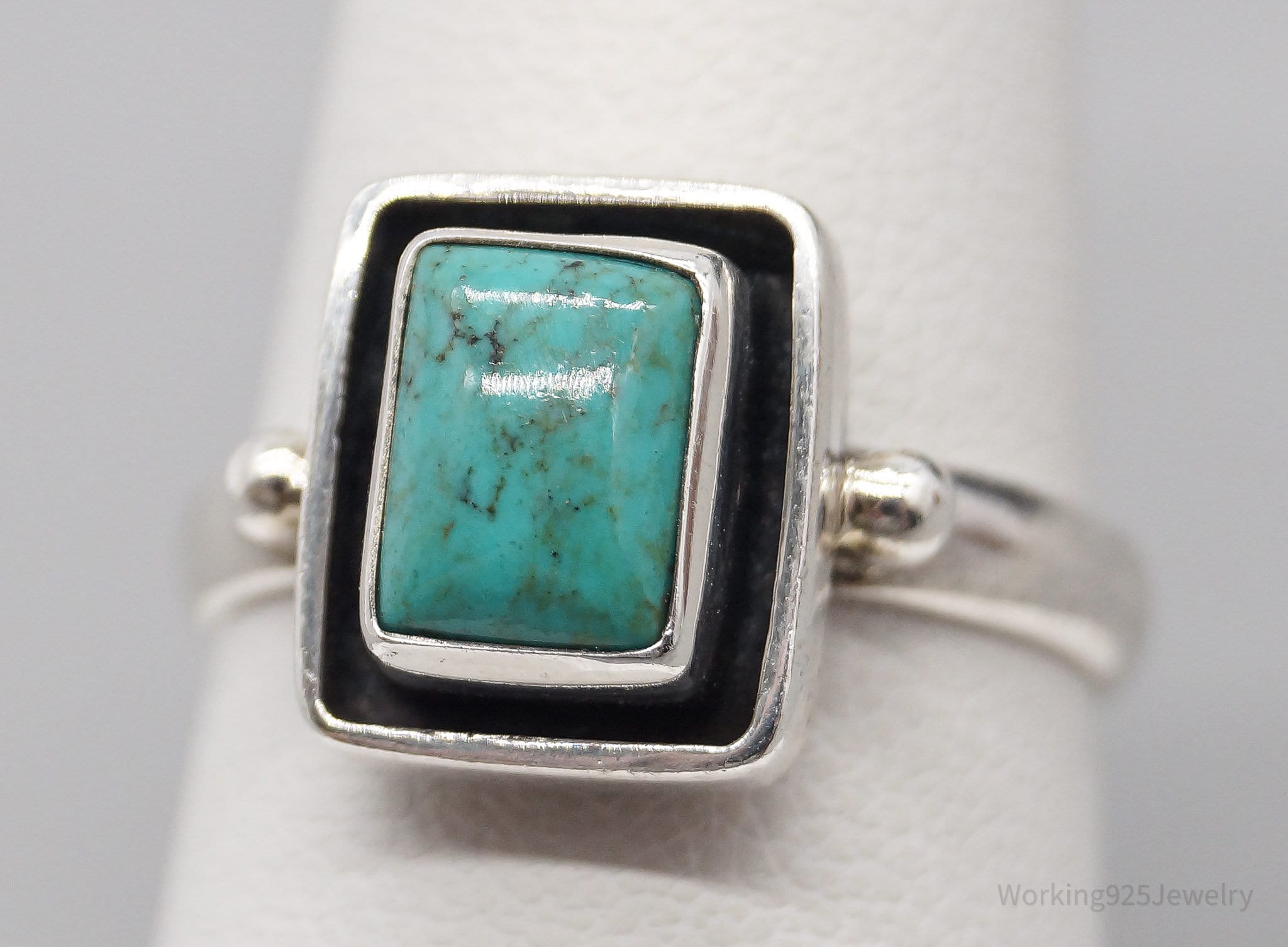 Vintage Turquoise Sterling Silver Ring - Size 7.75