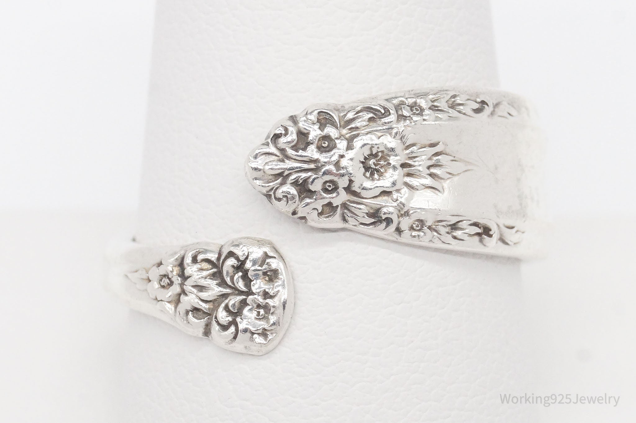 Vintage Floral Pattern International Sterling Silver Spoon Ring Size 10.75