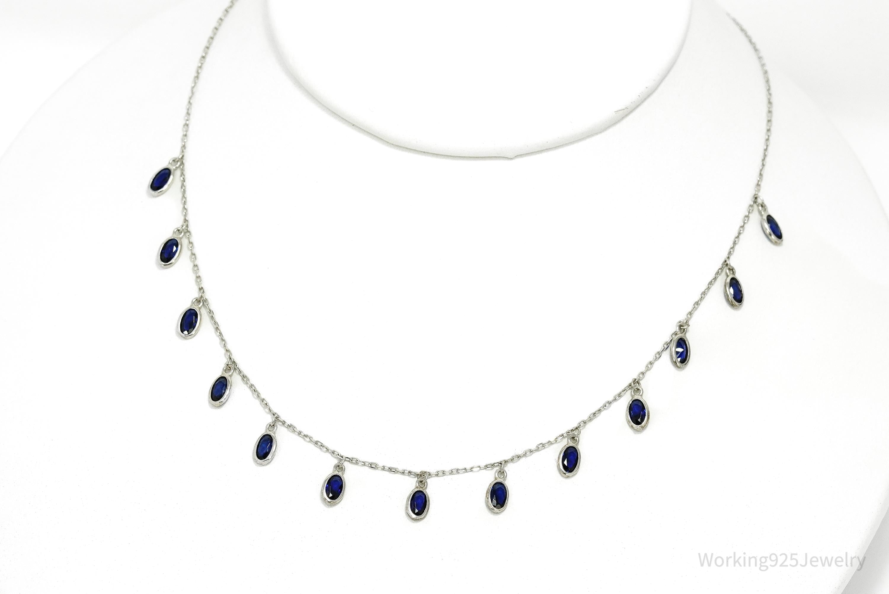 Vintage Blue Spinel Sterling Silver Necklace 18"