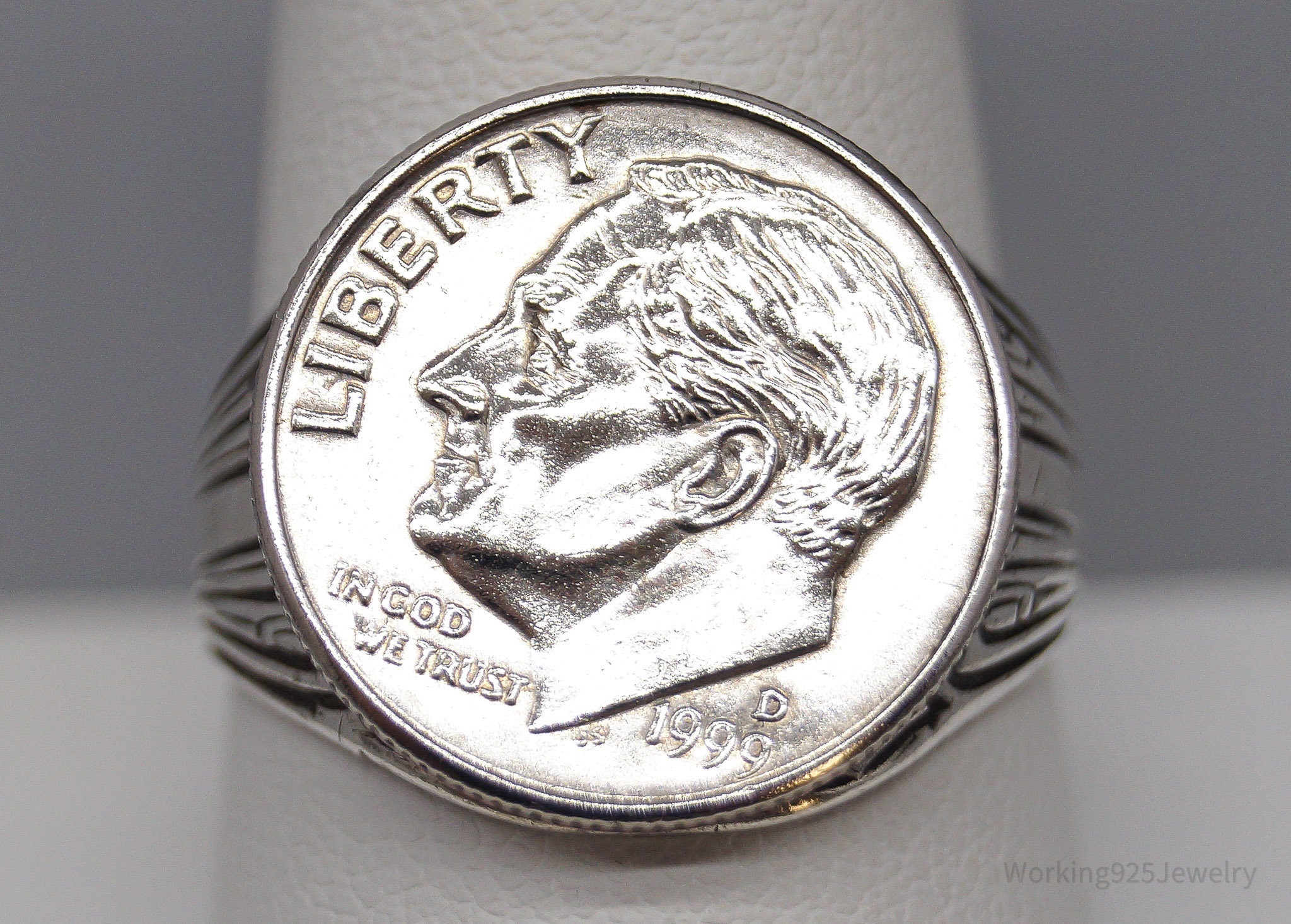 Vintage Uncas Mfg Co 1999-D Roosevelt Dime 12K GF Sterling Silver Ring - Size 10.25