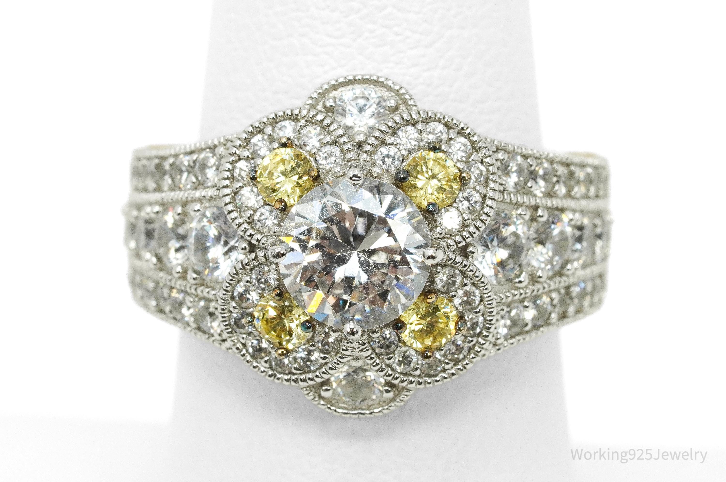 Vanna K "Platineve" White & Yellow Cubic Zirconia 18K Yellow Gold Sterling Silver Ring -SZ 7.25