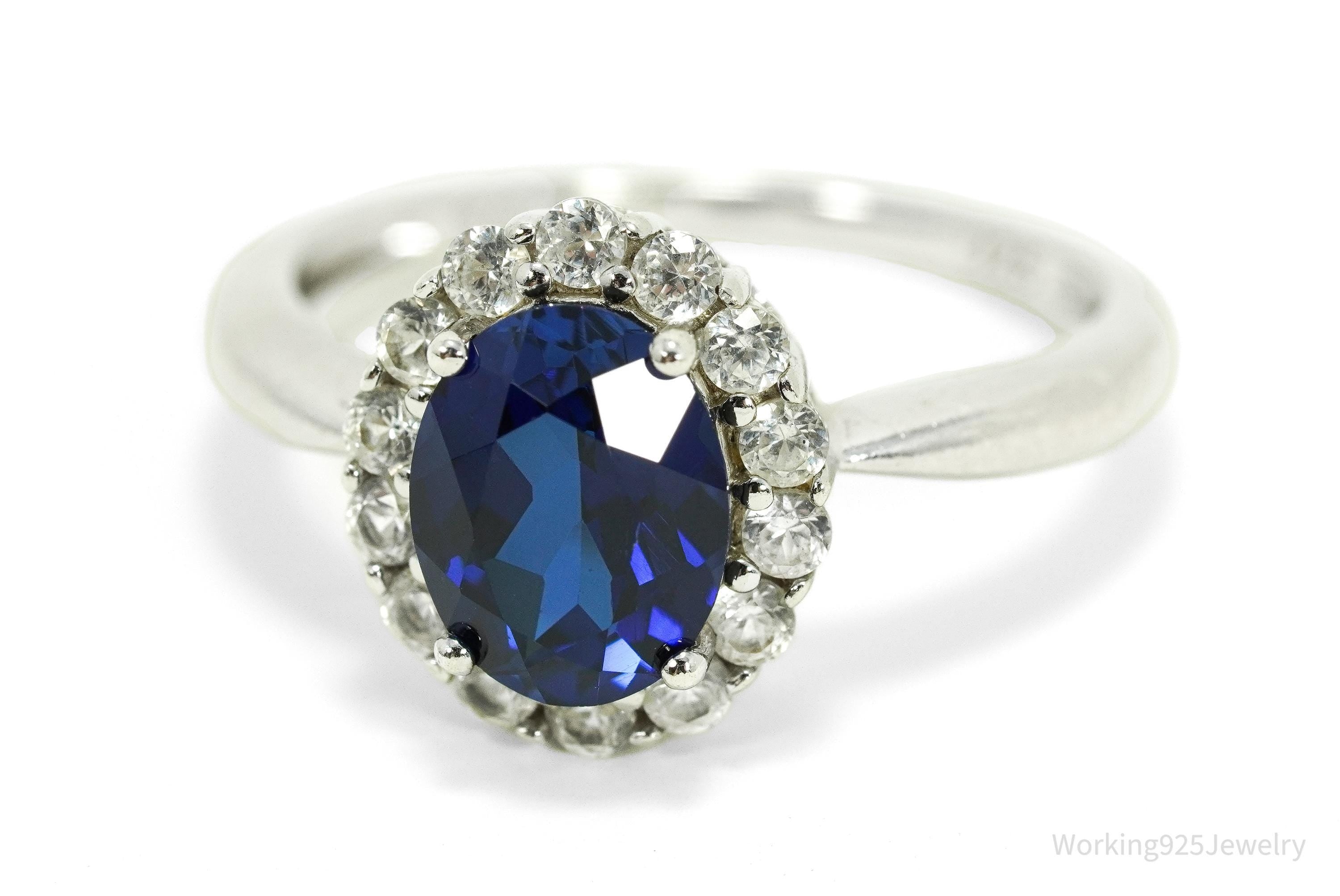 Vintage SAI Blue & White Sapphire Sterling Silver Ring - Size 8.25