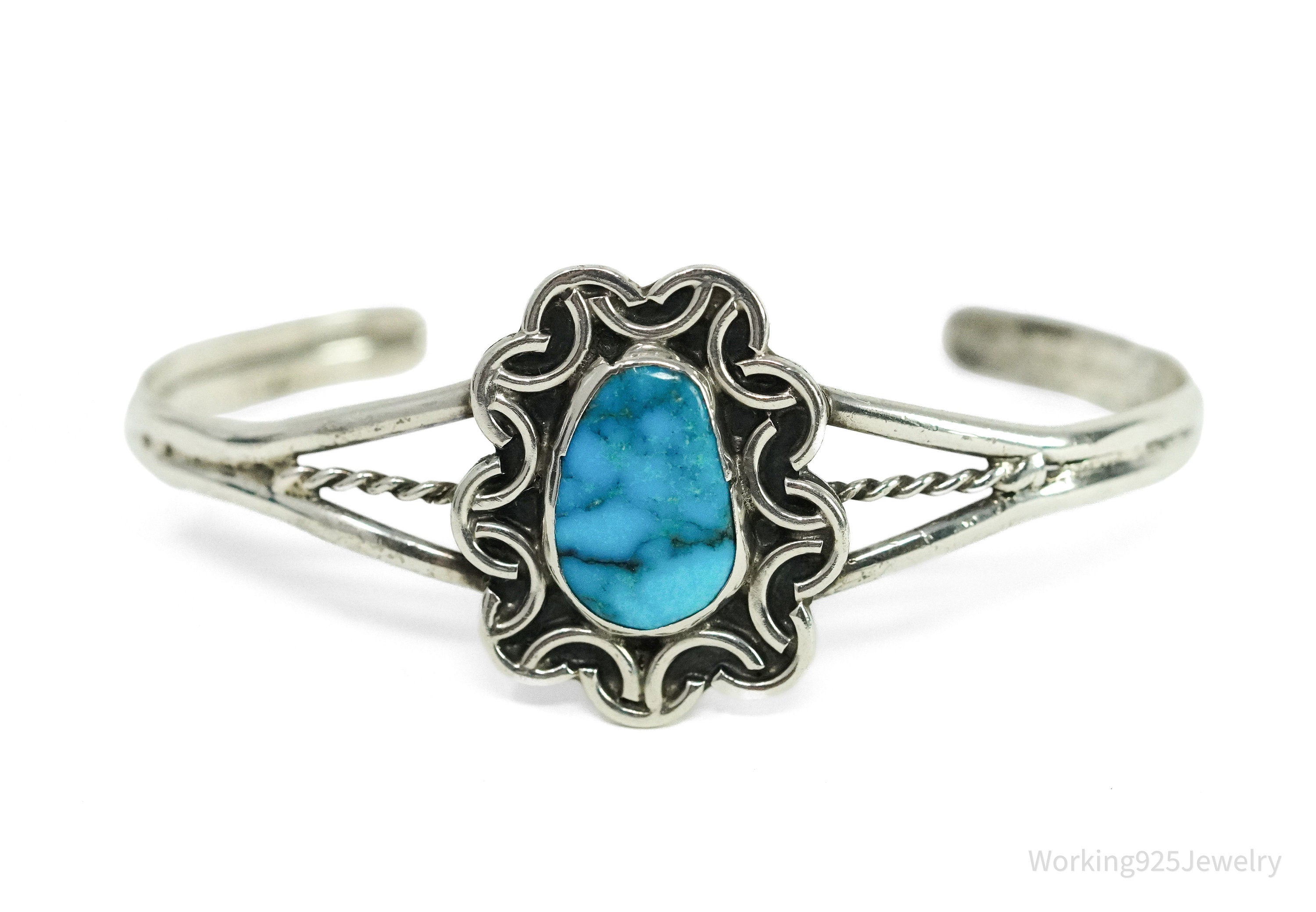 Vintage Native Handmade Blue Turquoise Sterling Silver Cuff Bracelet 6.25"