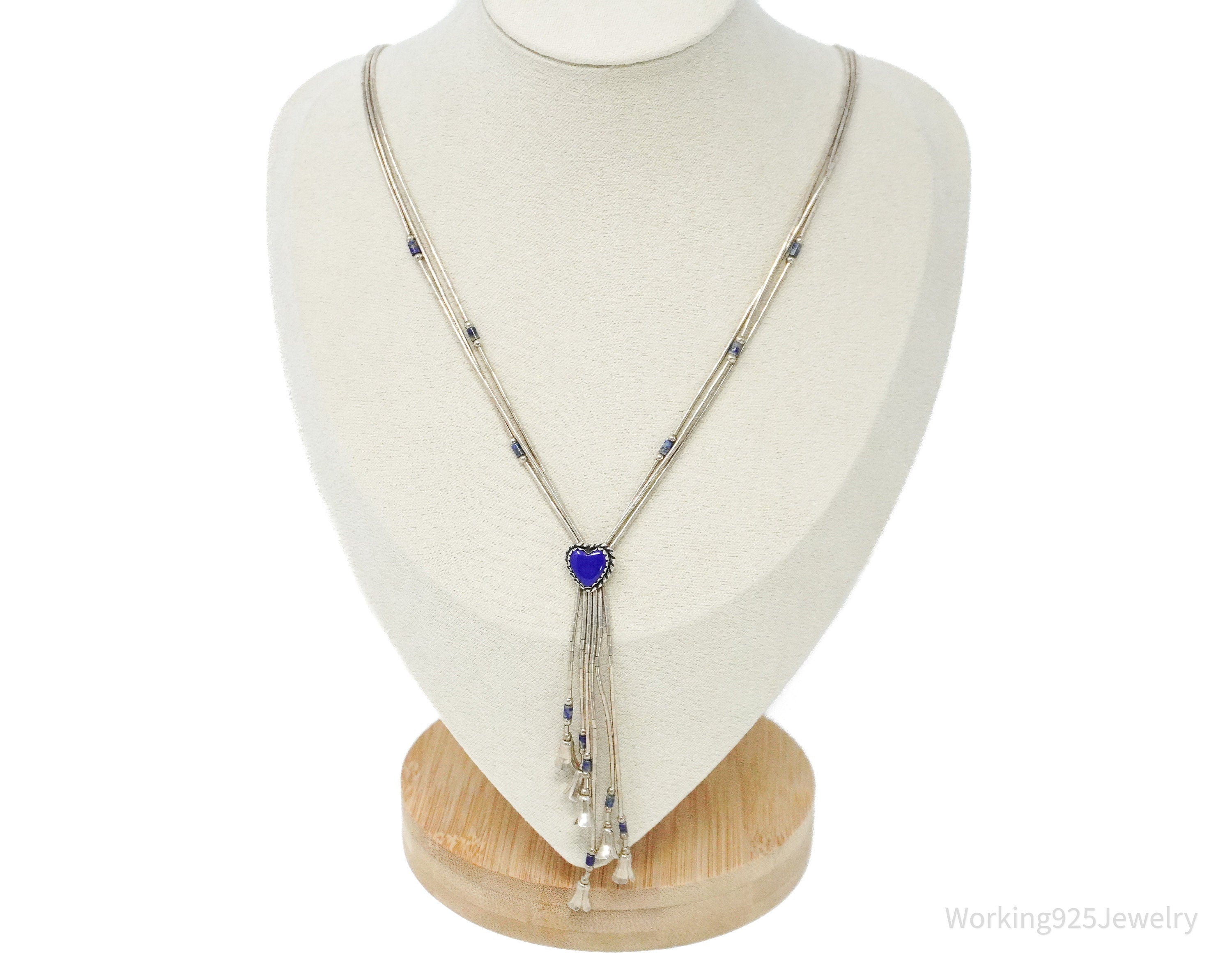 Vintage Native American QT Lapis Lazuli Sterling Silver Necklace 20"