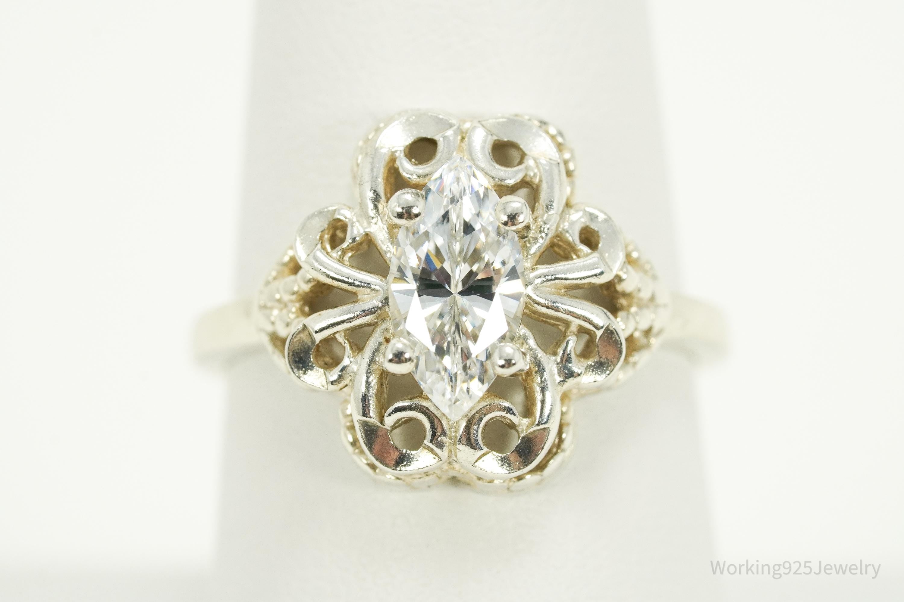 Vintage Diamonique Cubic Zirconia Sterling Silver Ring - Size 8