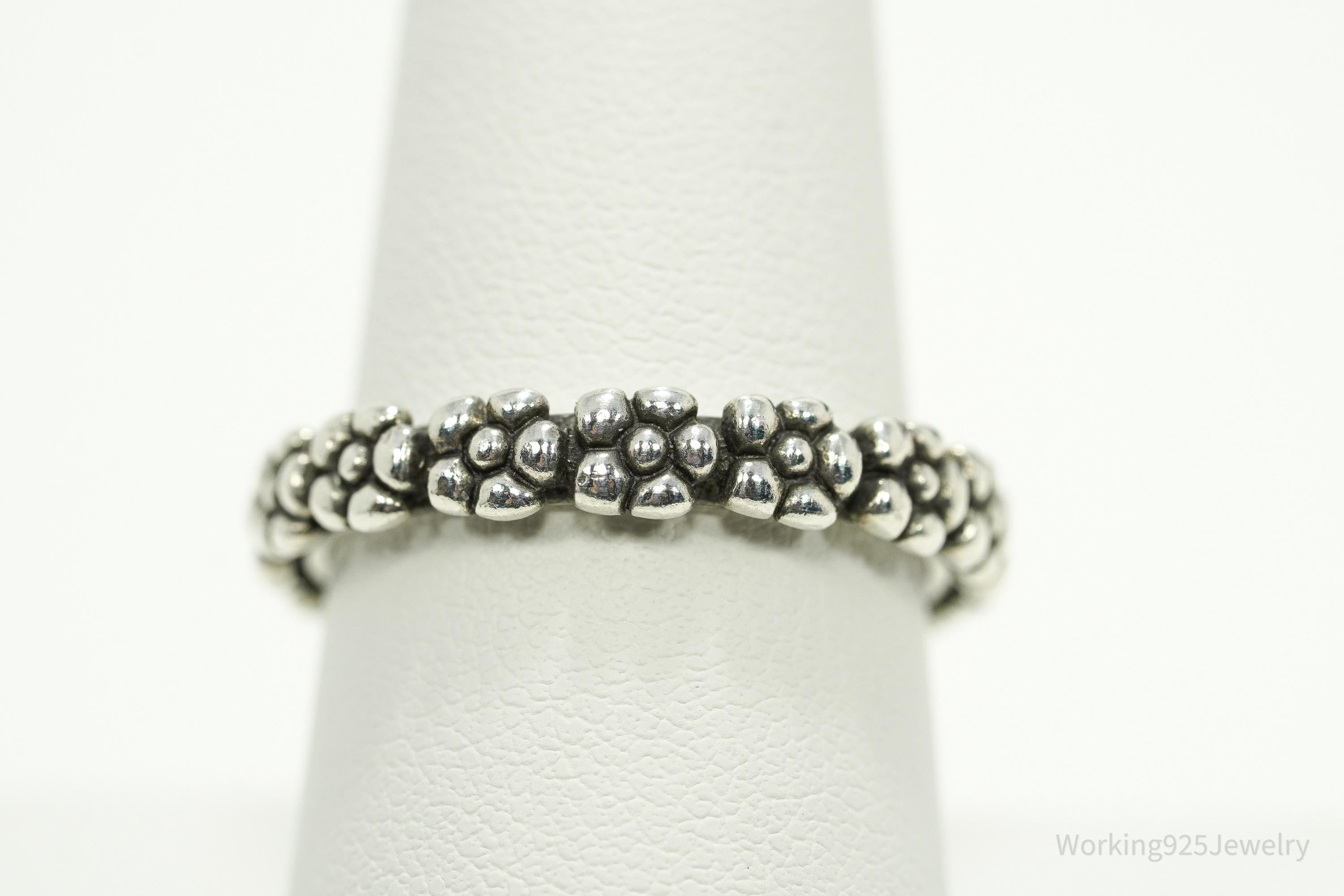 Vintage Flowers Pattern Sterling Silver Band Ring - Size 8.75