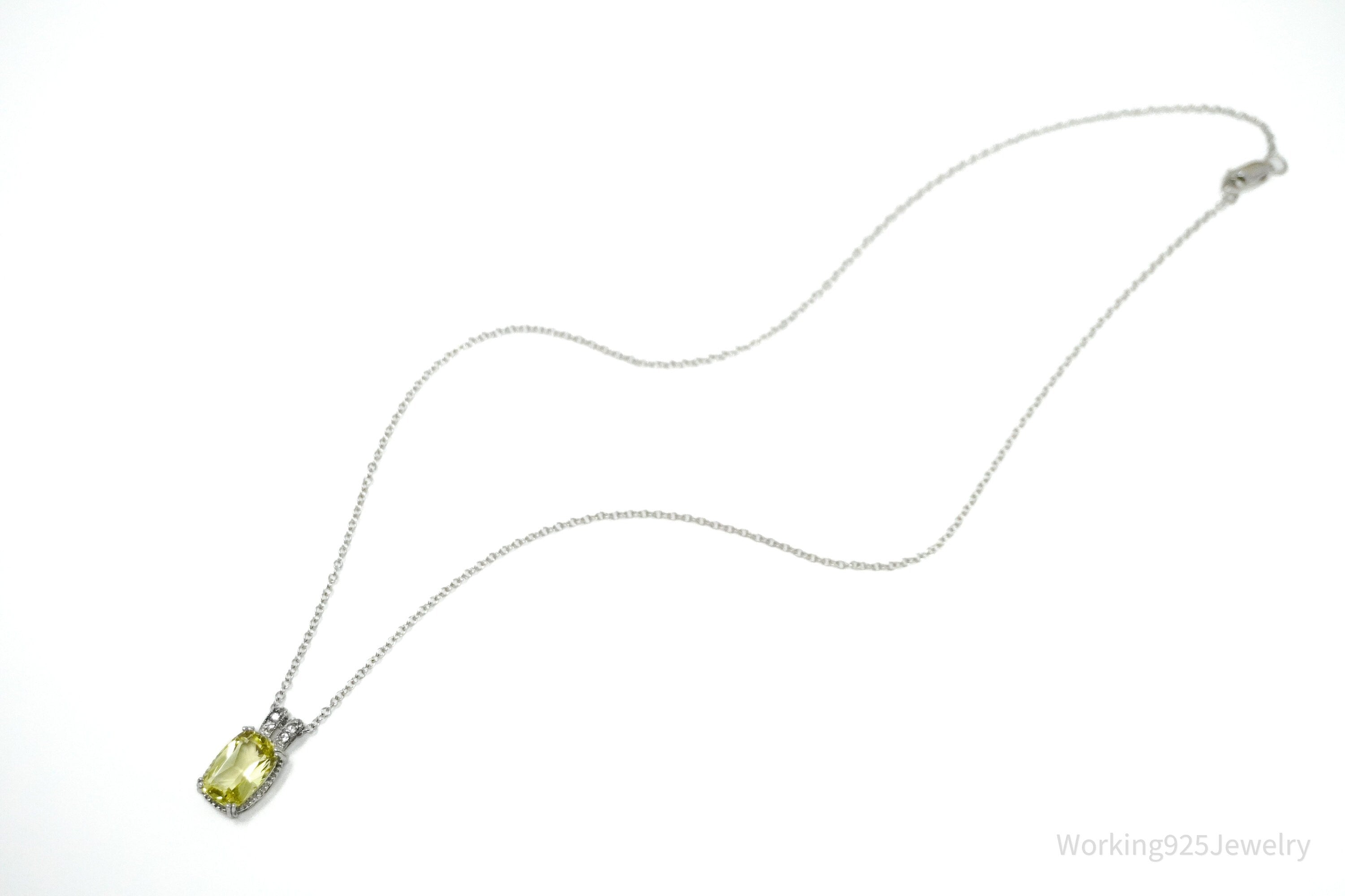 Vintage Peridot & Cubic Zirconia Sterling Silver Necklace 18"