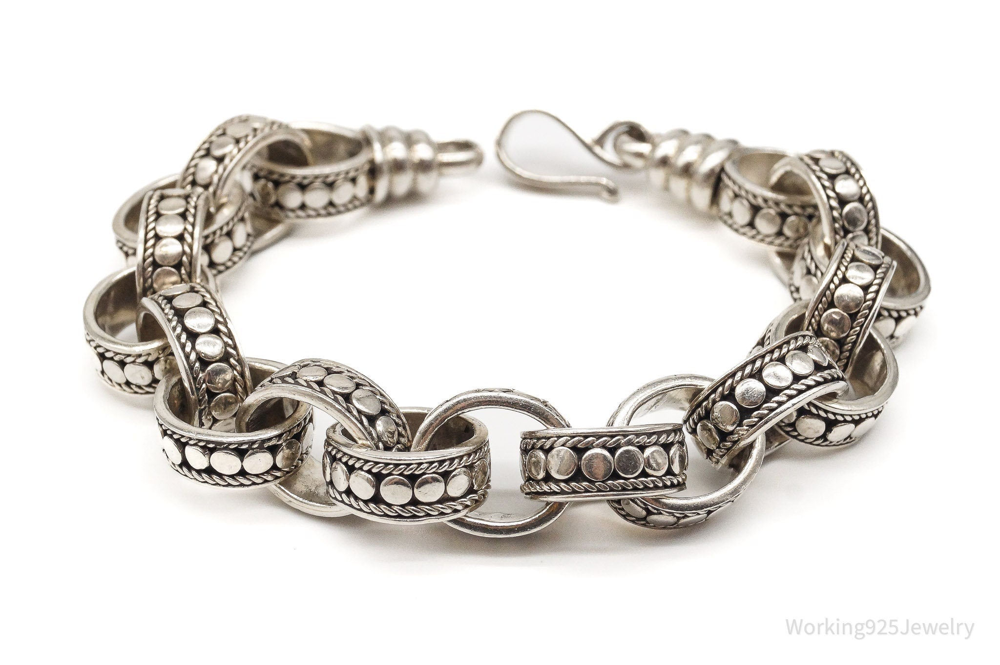 Vintage Designer BA Suarti Large Chain Link Sterling Silver Bracelet