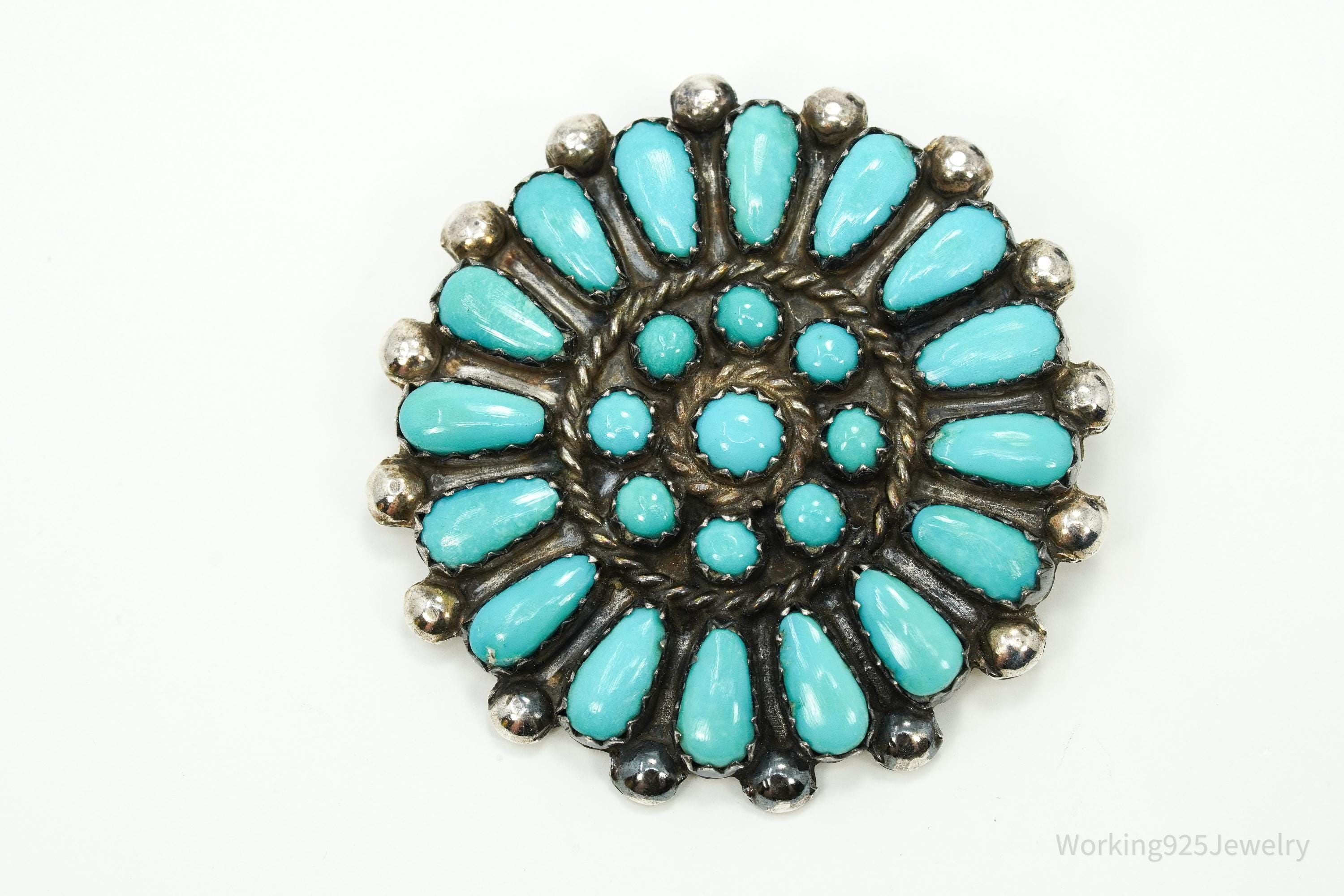 Vintage Native American Turquoise Inlay Silver Necklace Pendant