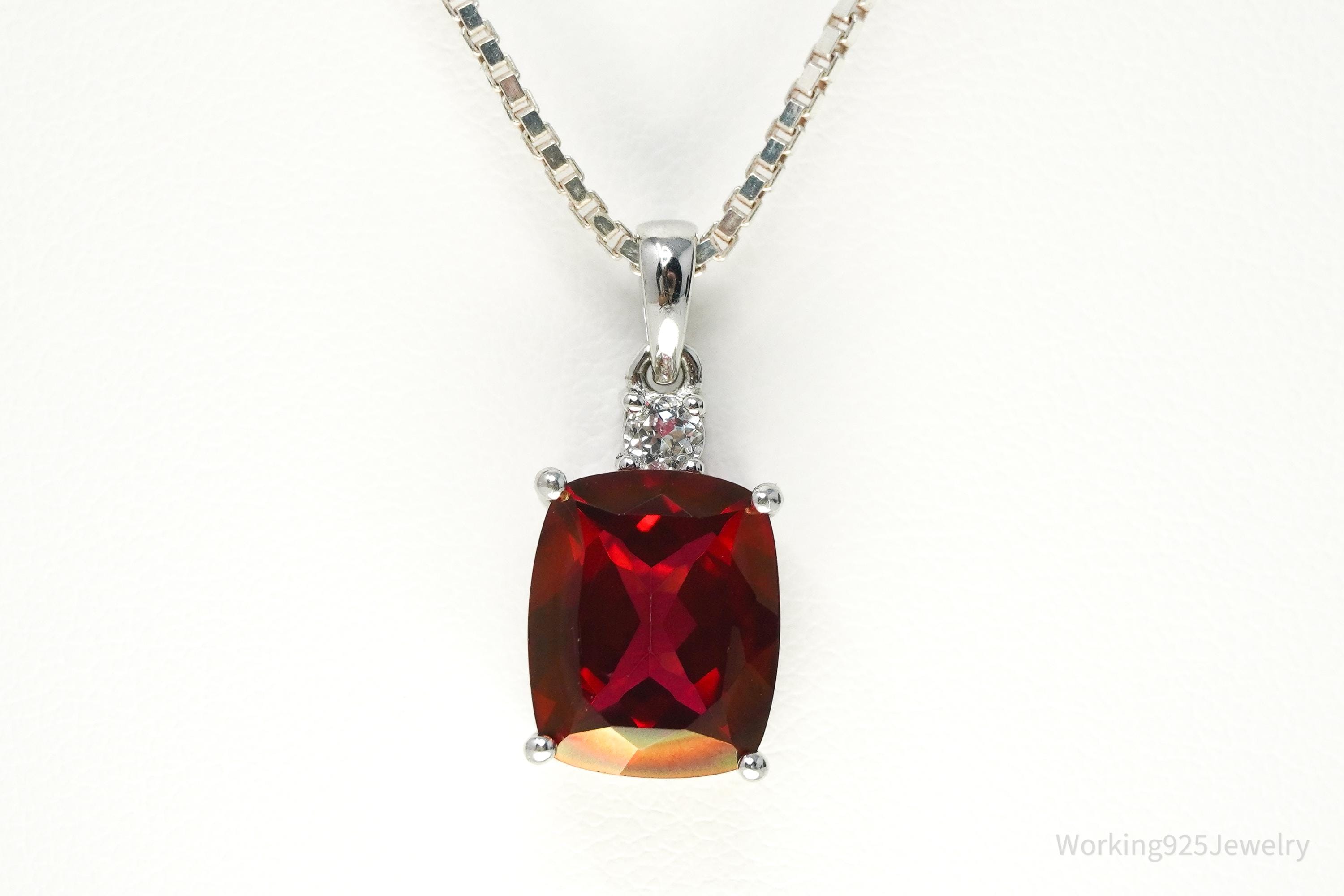 JTV's TGGC Created Ruby & White Topaz Sterling Silver Necklace 15"