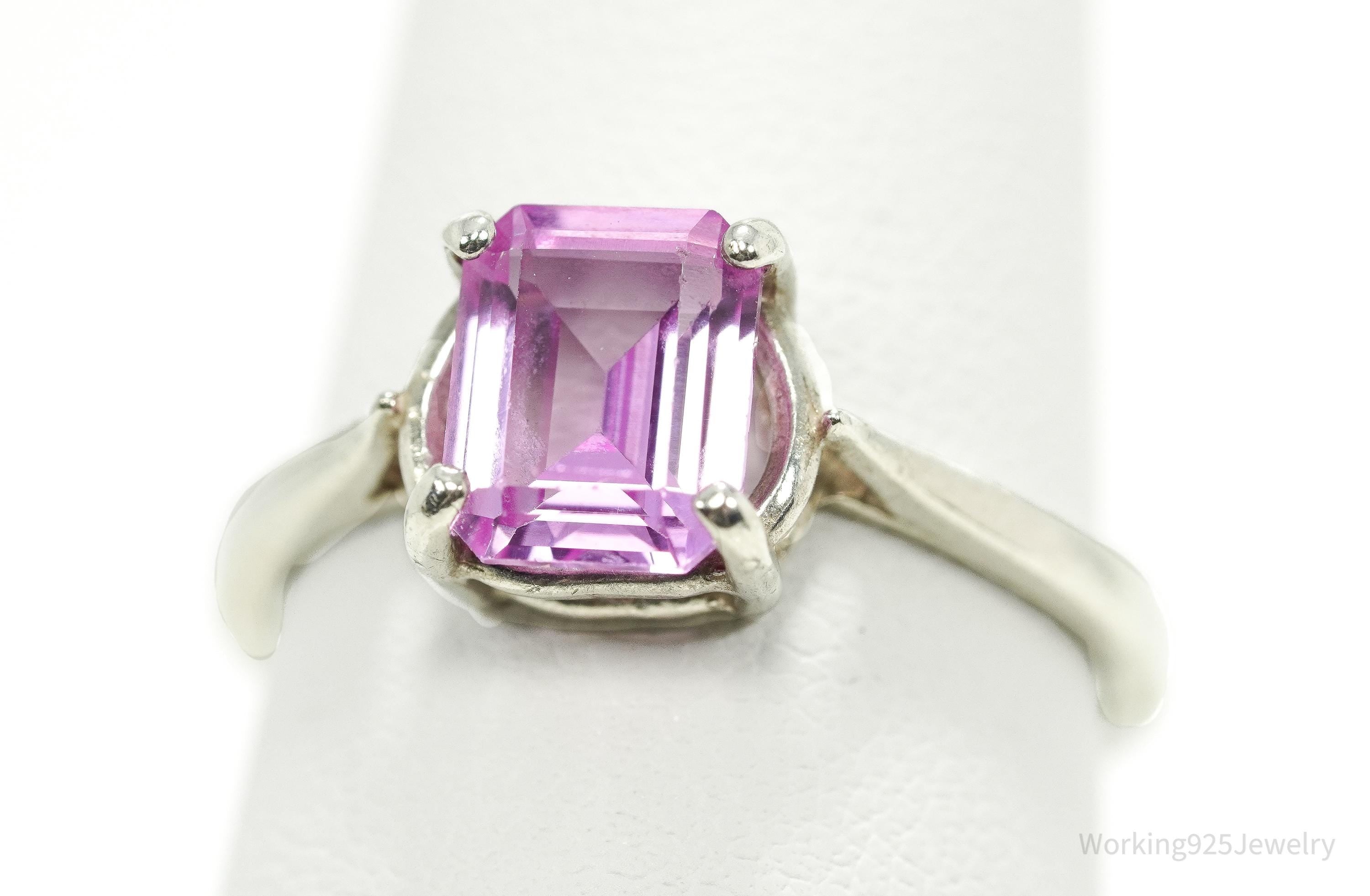 Vintage Pink Sapphire Sterling Silver Ring - Size 8