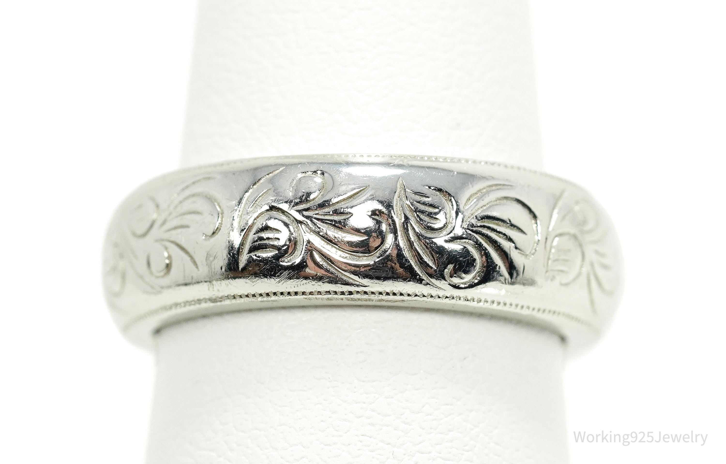 Vintage Designer TACORI Etched Sterling Silver Band Ring - Size 8