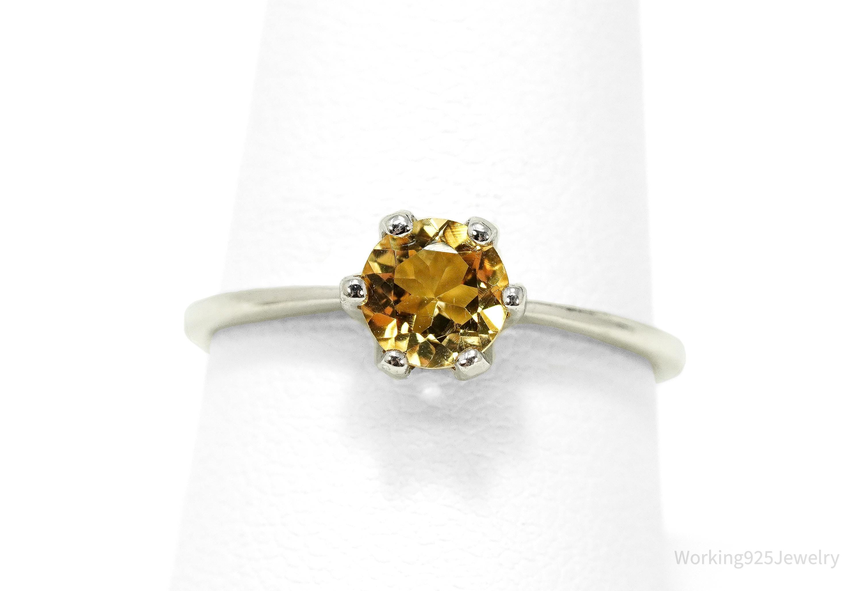 Vintage RJ Citrine Gemstone Sterling Silver Ring - Size 8.25