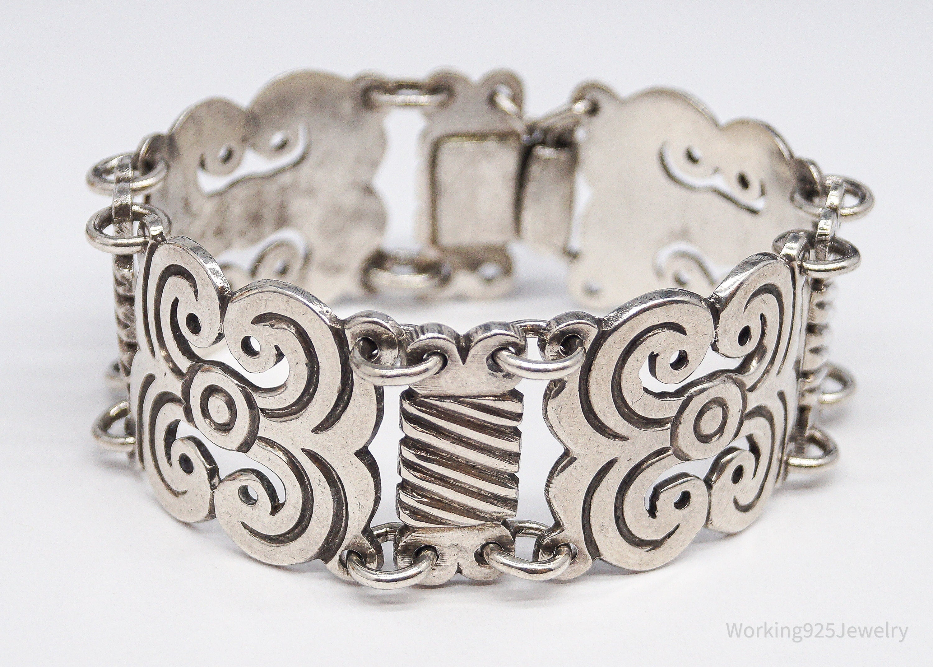 Rare Mid Century Vintage Mexico Modernist Ave Juarez Prieto Sterling Silver Bracelet - 7.5"
