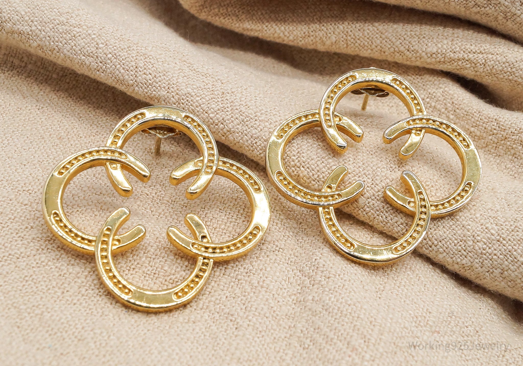 Designer Horseshoes 18K Yellow Gold Over Sterling Silver Earrings