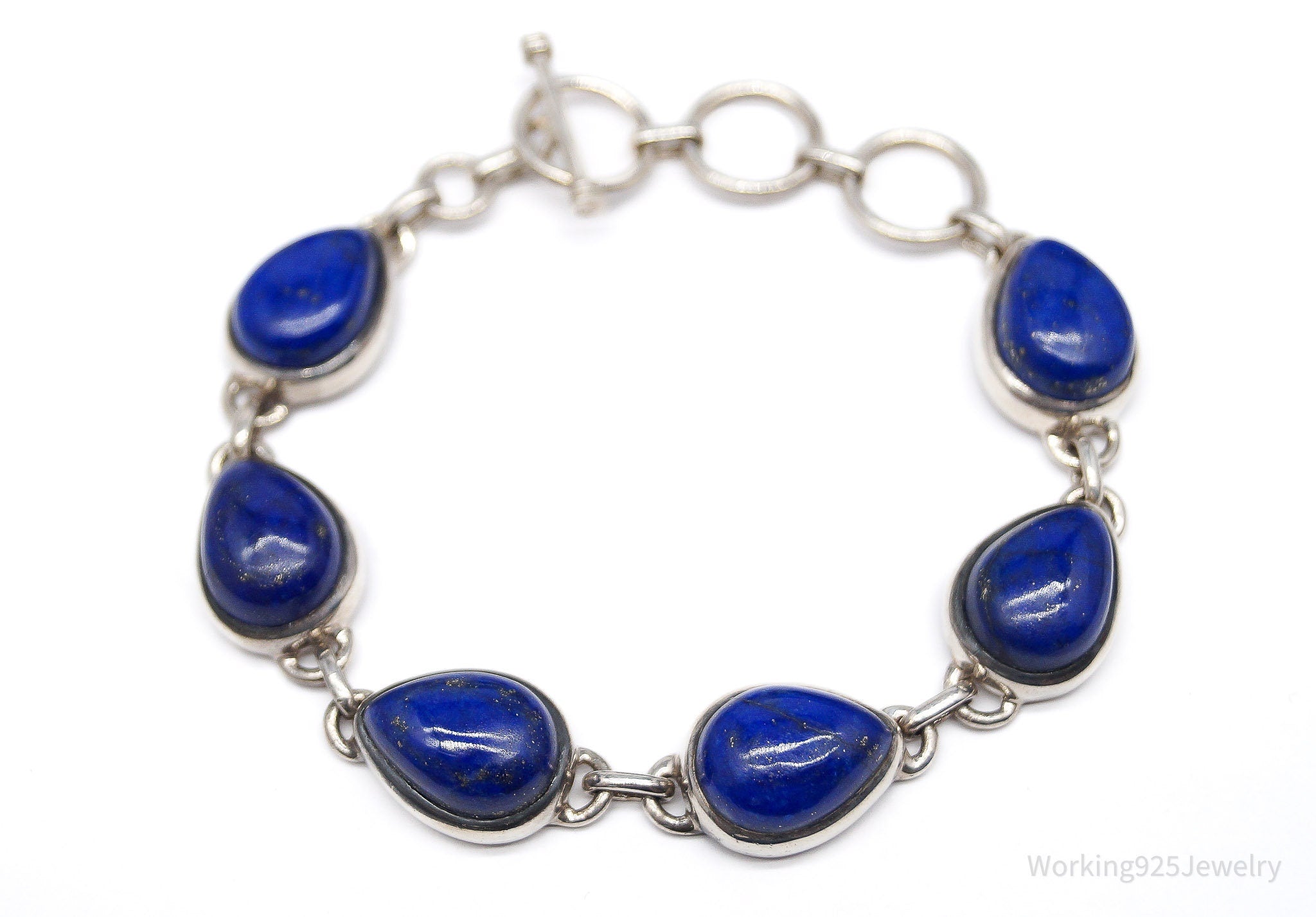 Vintage TGGC Lapis Lazuli Sterling Silver Toggle Bracelet - 7 5/8"