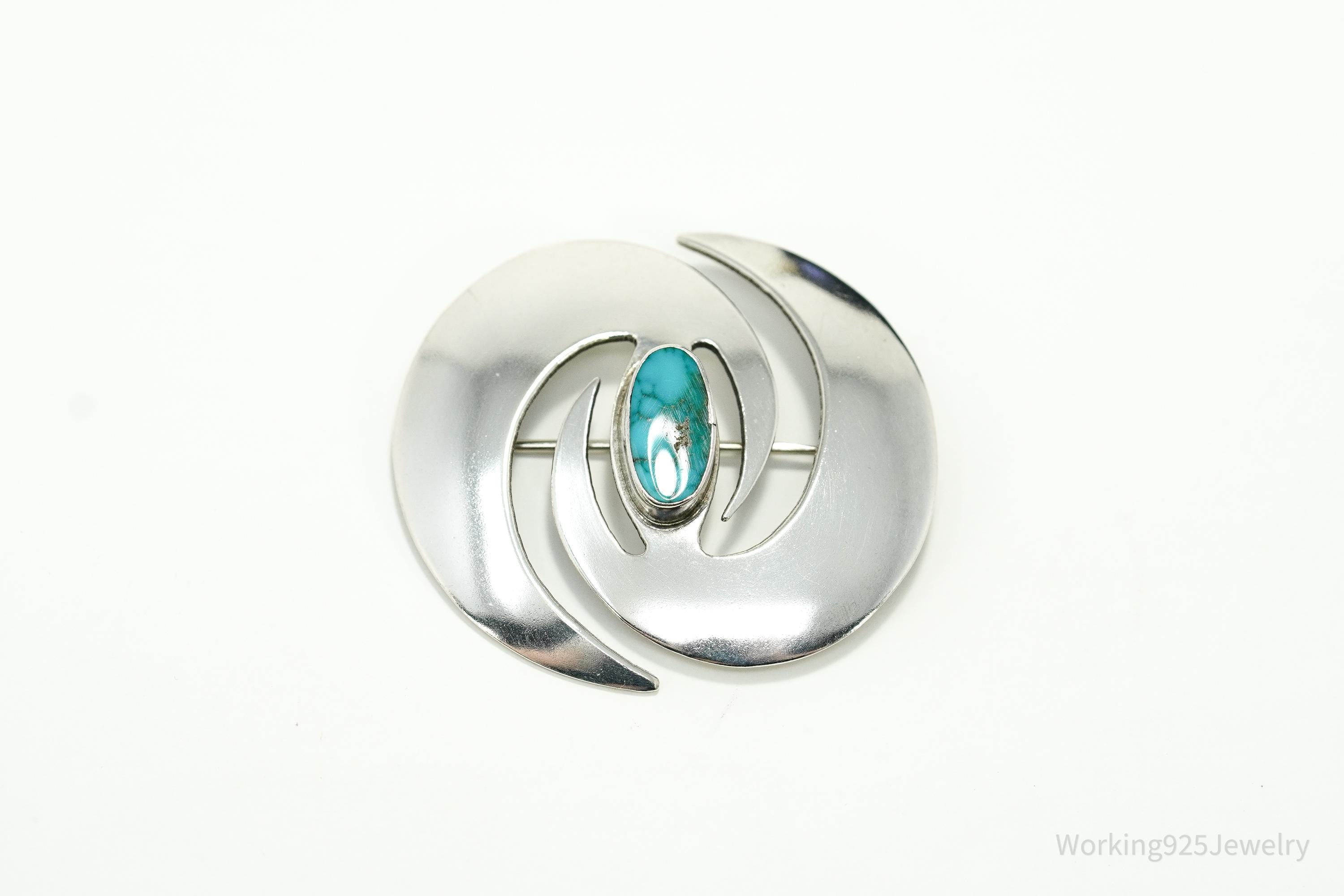 Vintage Native American Turquoise Sterling Silver Brooch Pin