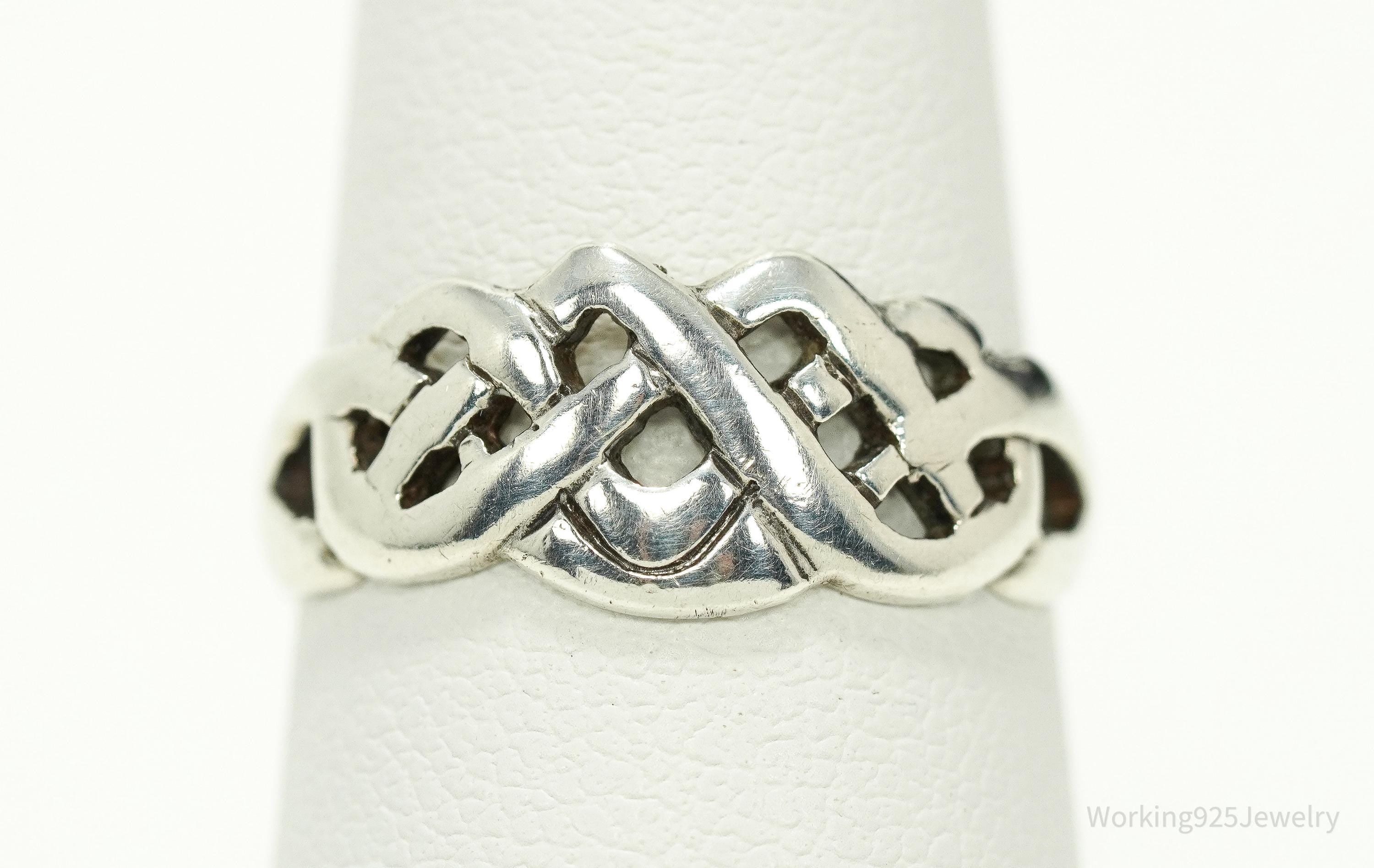 Vintage Irish Celtic Knots Sterling Silver Ring - Size 5.5