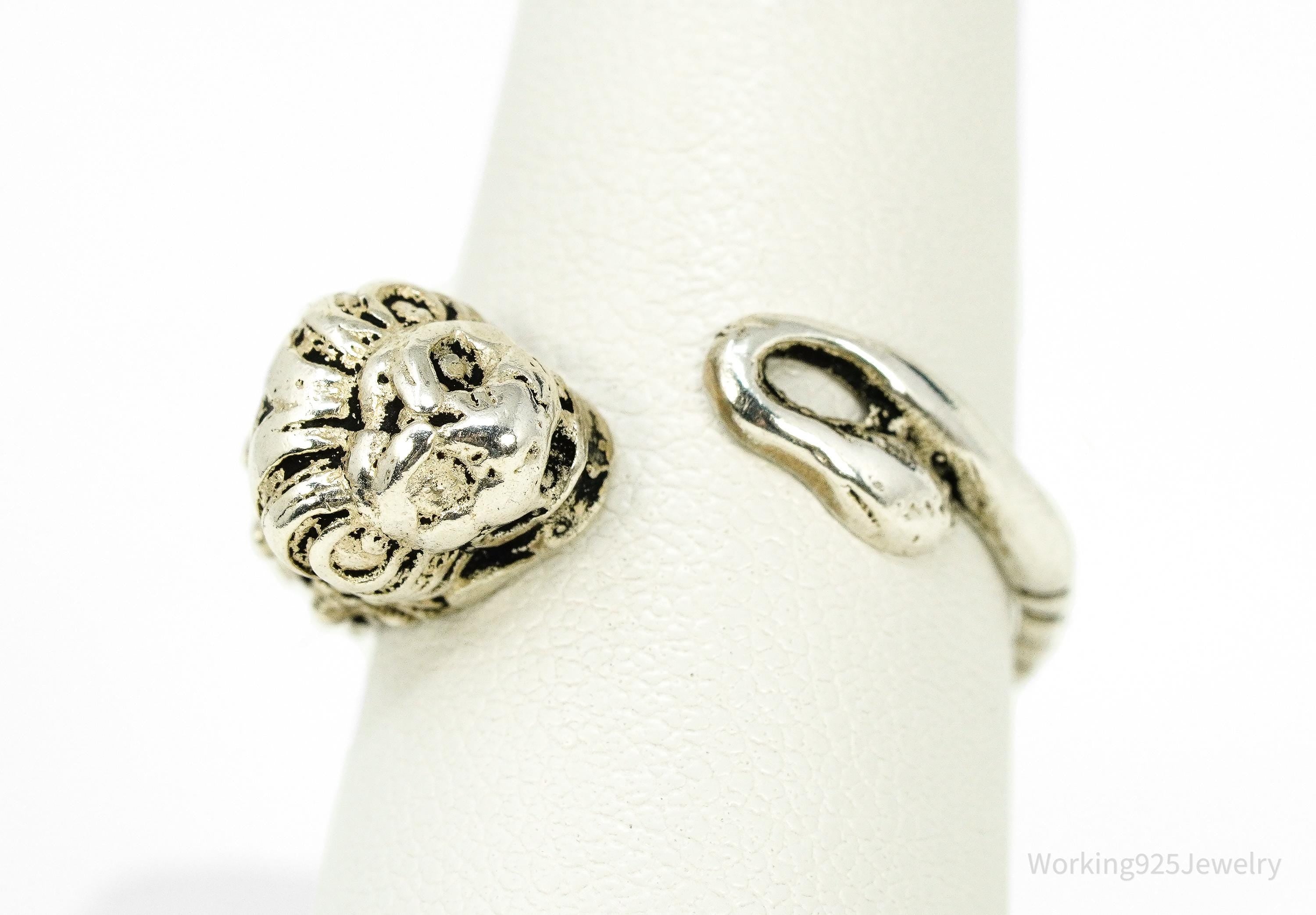 Vintage Lion's Head King Of The Jungle Sterling Silver Wrap Ring Size 8.75