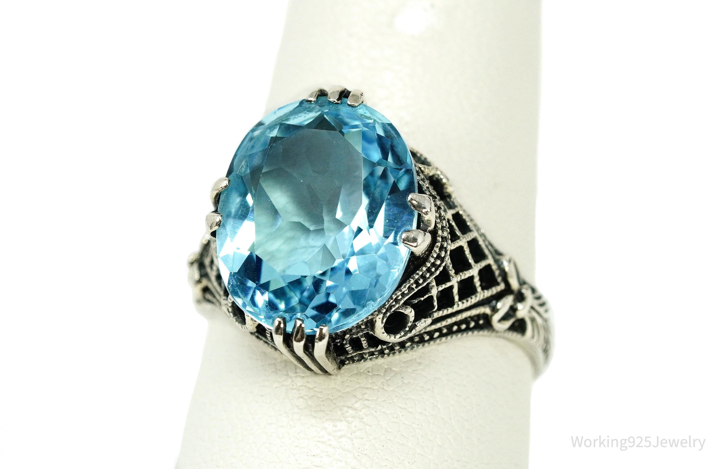 Vintage Blue Topaz Sterling Silver Ring - Size 7.75