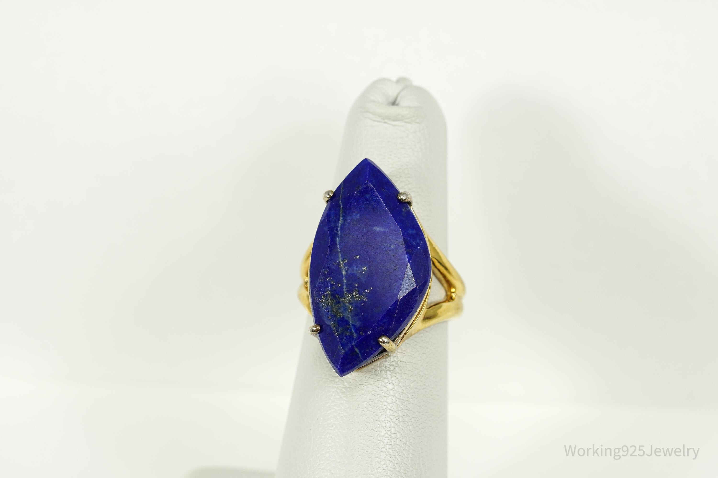 Vintage Lapis Lazuli Gold Vermeil Sterling Silver Ring - Size 5.25
