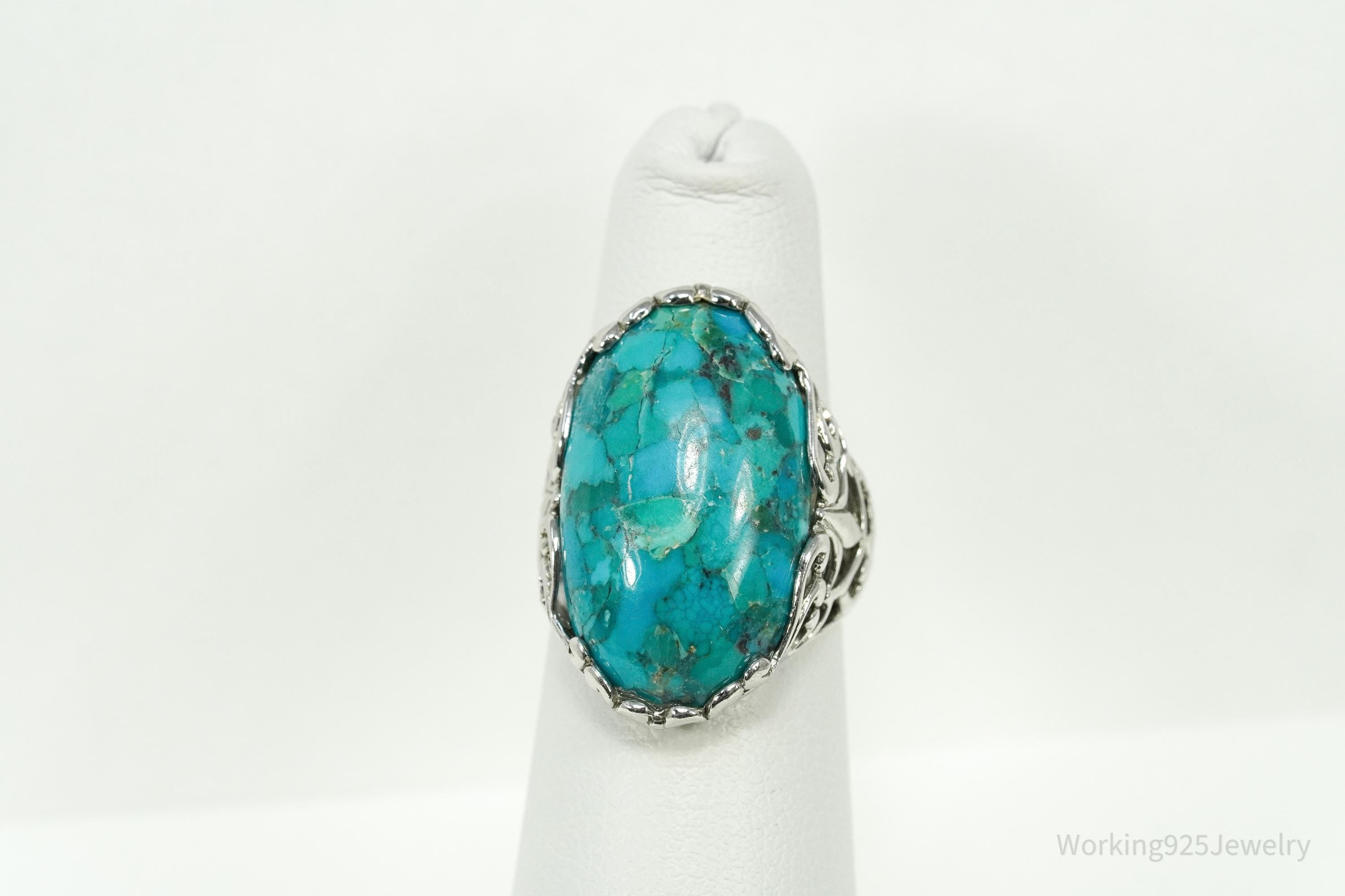 Vintage ATI Large Turquoise Sterling Silver Ring - Size 5.25