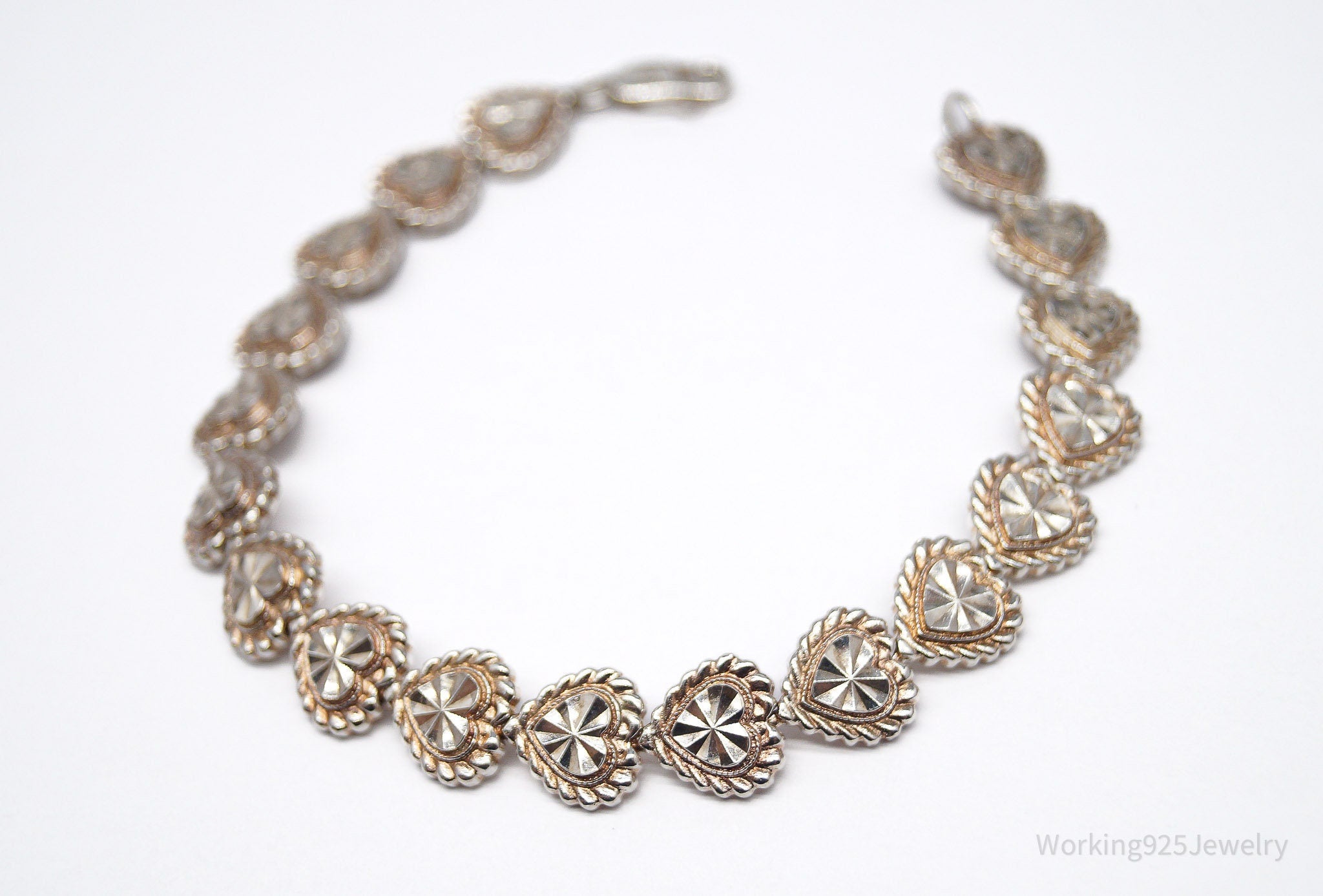 Vintage Designer Beverly Hills Silver Hearts Sterling Silver Bracelet 7 5/8"