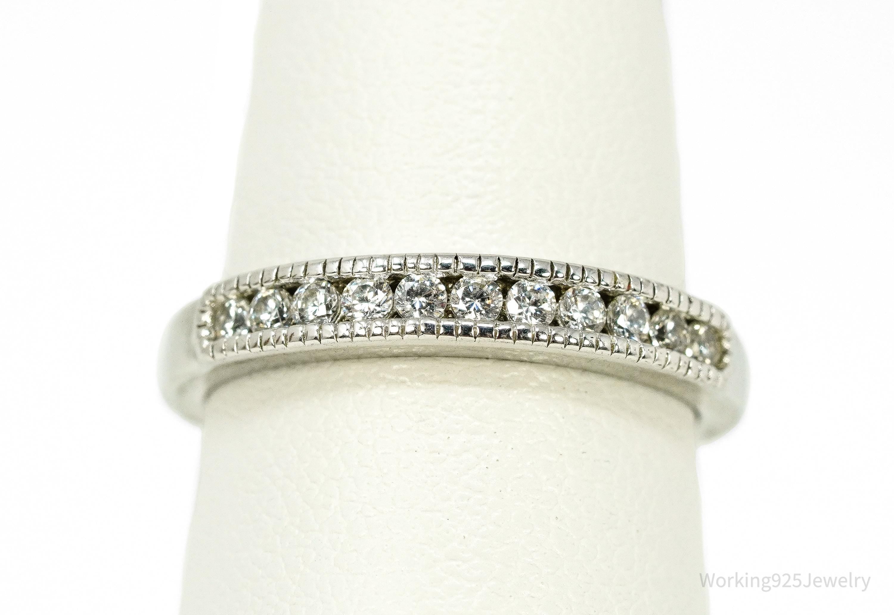 Vintage Cubic Zirconia Sterling Silver Band Ring - Size 6