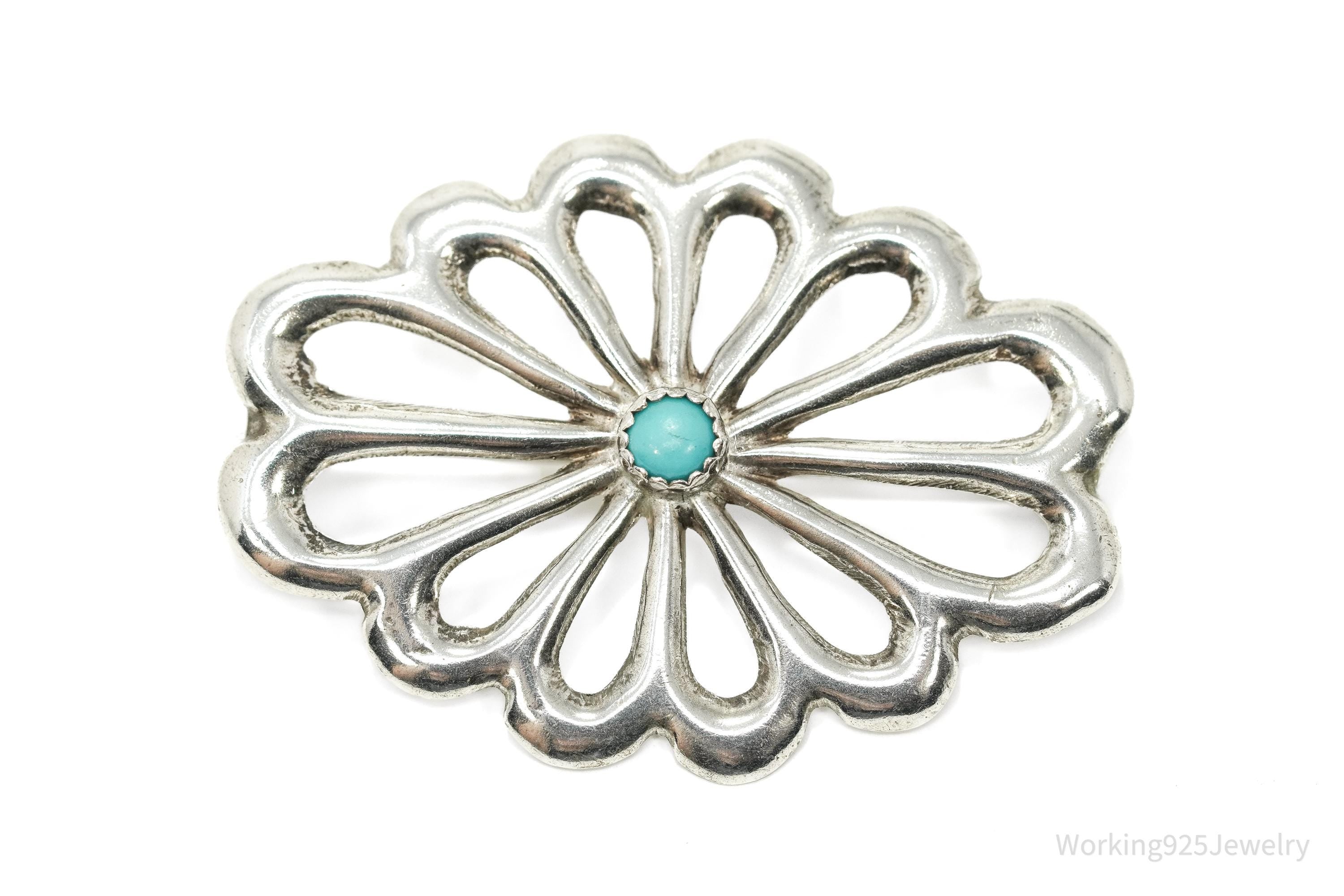 Vintage Native American Turquoise Silver Brooch Pin 1.5"