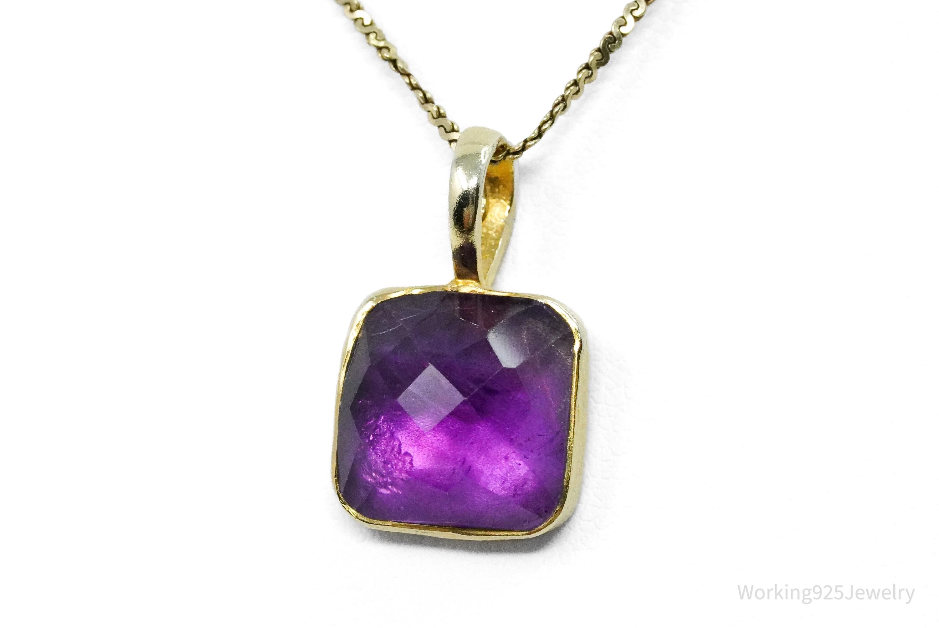 Vintage Amethyst Gold Washed Sterling Silver Necklace 18"