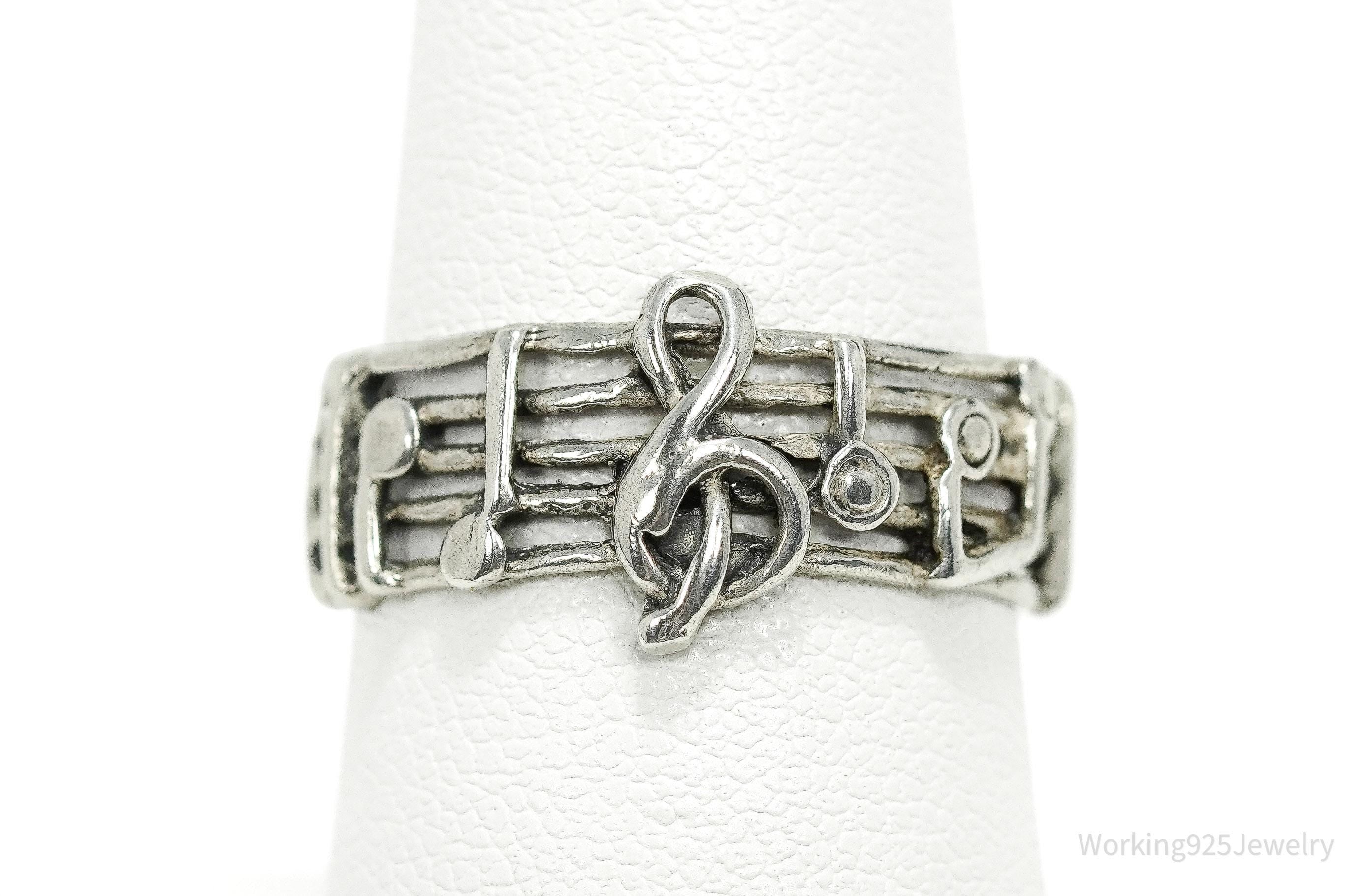Vintage Melody Music Note Sterling Silver Band Ring SZ 7.75