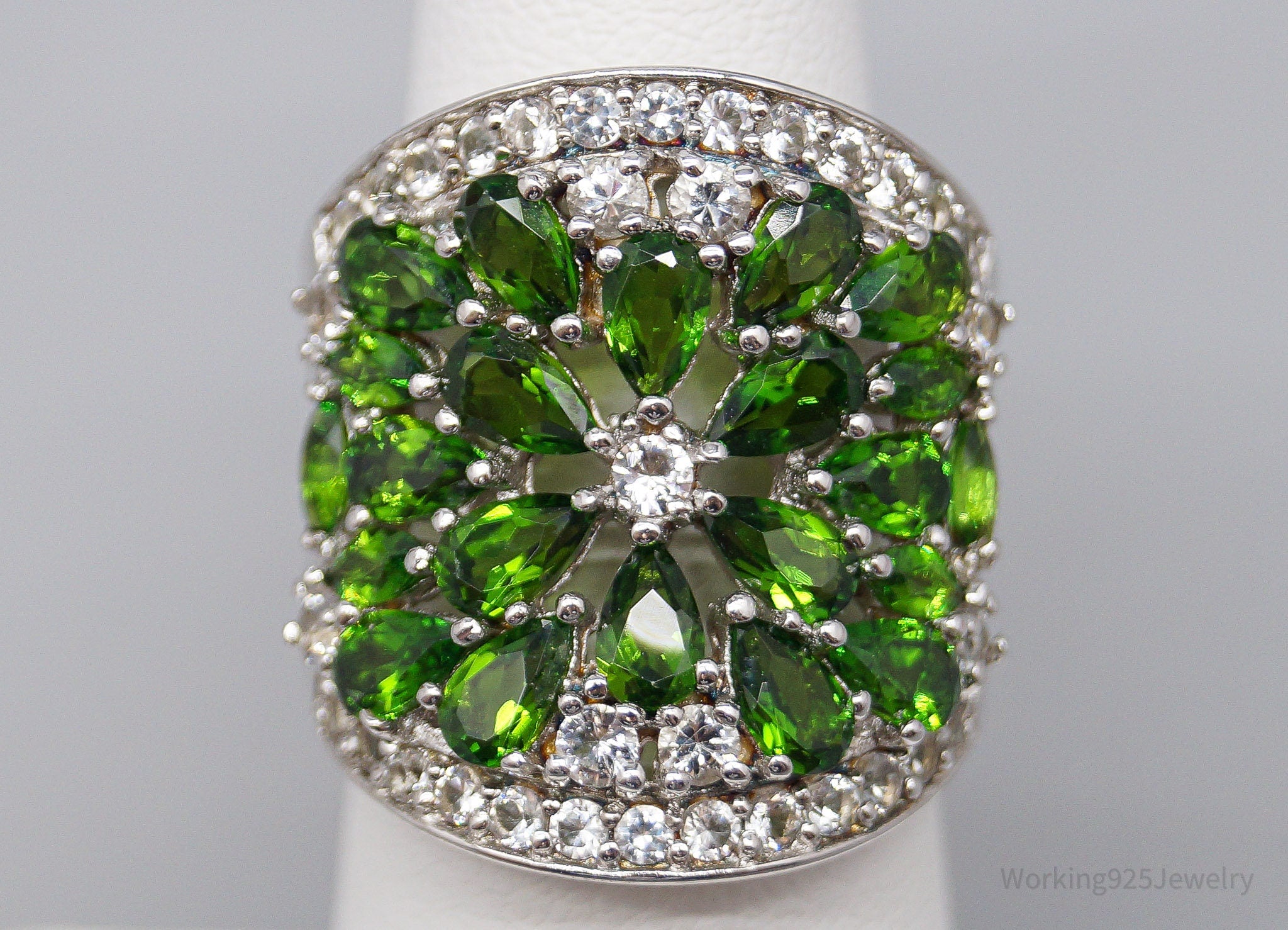 JTV's HT Green Chrome Diopside White Zircon Sterling Silver Ring - Size 6.25