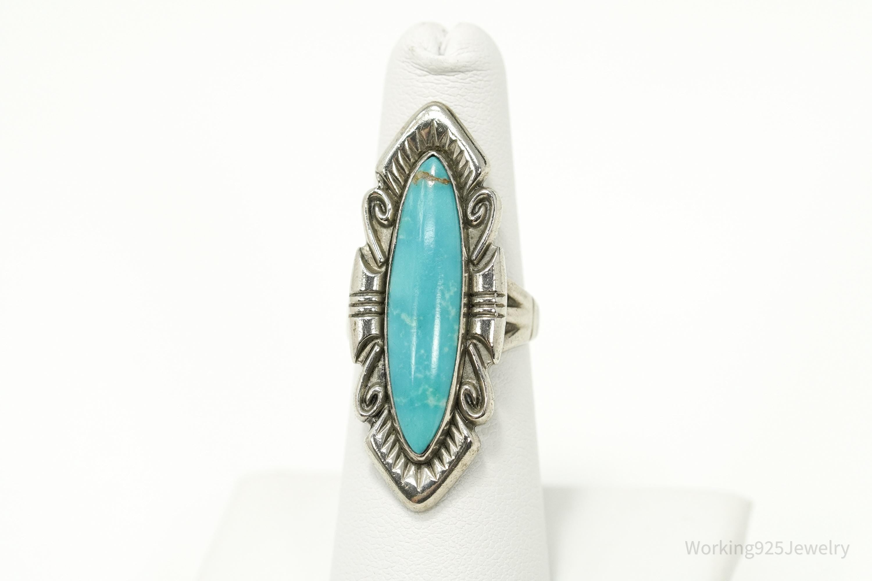 Vintage Native American Turquoise Unsigned Silver Ring - Size 6